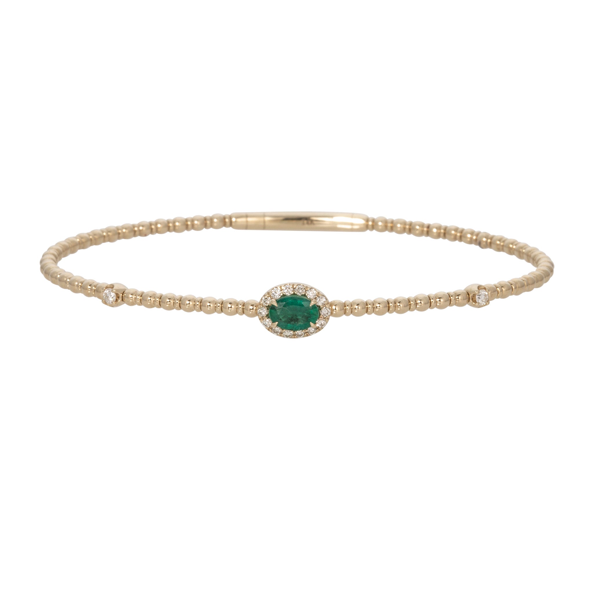 Oval Emerald & Diamond 14K Yellow Gold Flexible Bangle