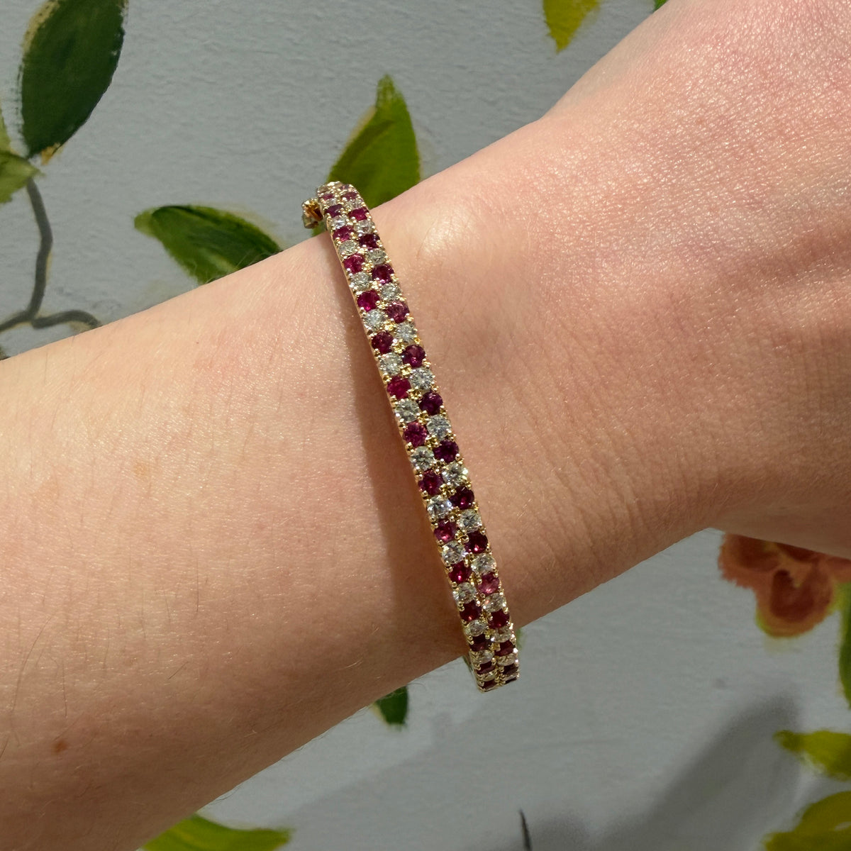 Ruby & Diamond Pavé 14K Yellow Gold Bangle