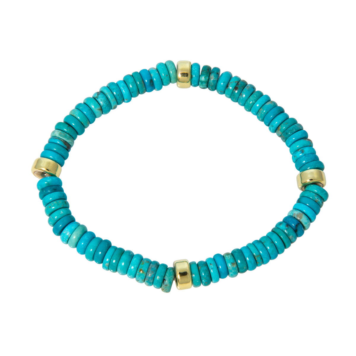 Mazza Turquoise Rondelle 14K Gold Beaded Stretch Bracelet