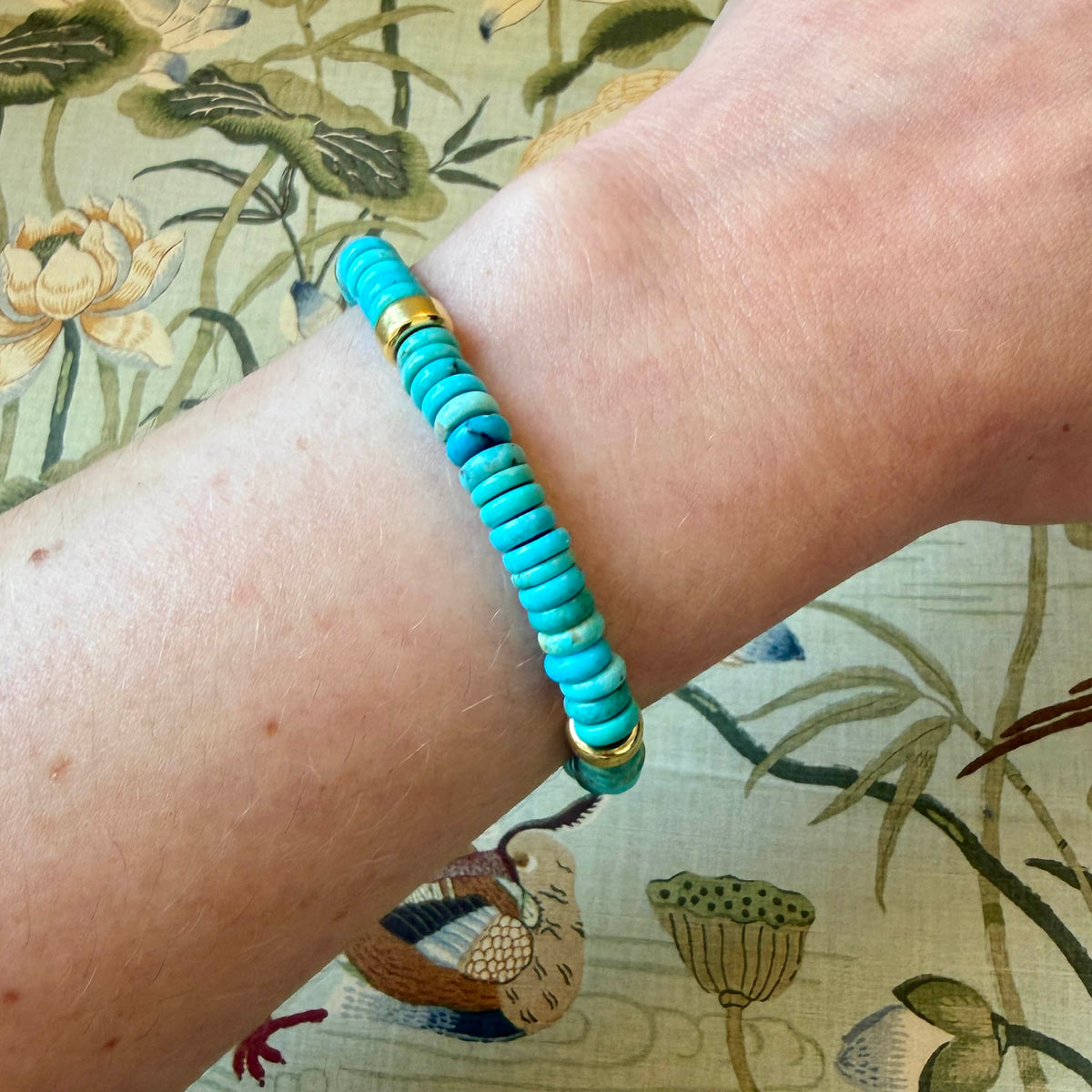 Mazza Turquoise Rondelle 14K Gold Beaded Stretch Bracelet