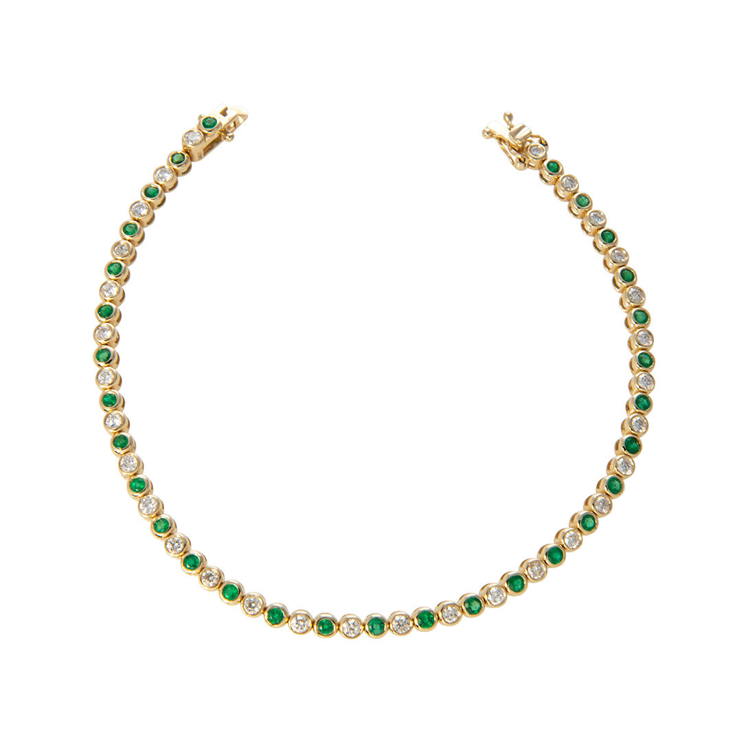 Diamond & Emerald Bezel Set 14K Yellow Gold Bracelet