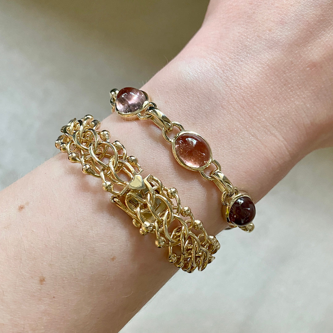 Pink Tourmaline Cuff Bracelet - Diamond Gold Bracelet - Natural Rubellite Tourmaline  Bracelet - Gemstone Gold Cuff Bangle - High Jewelry
