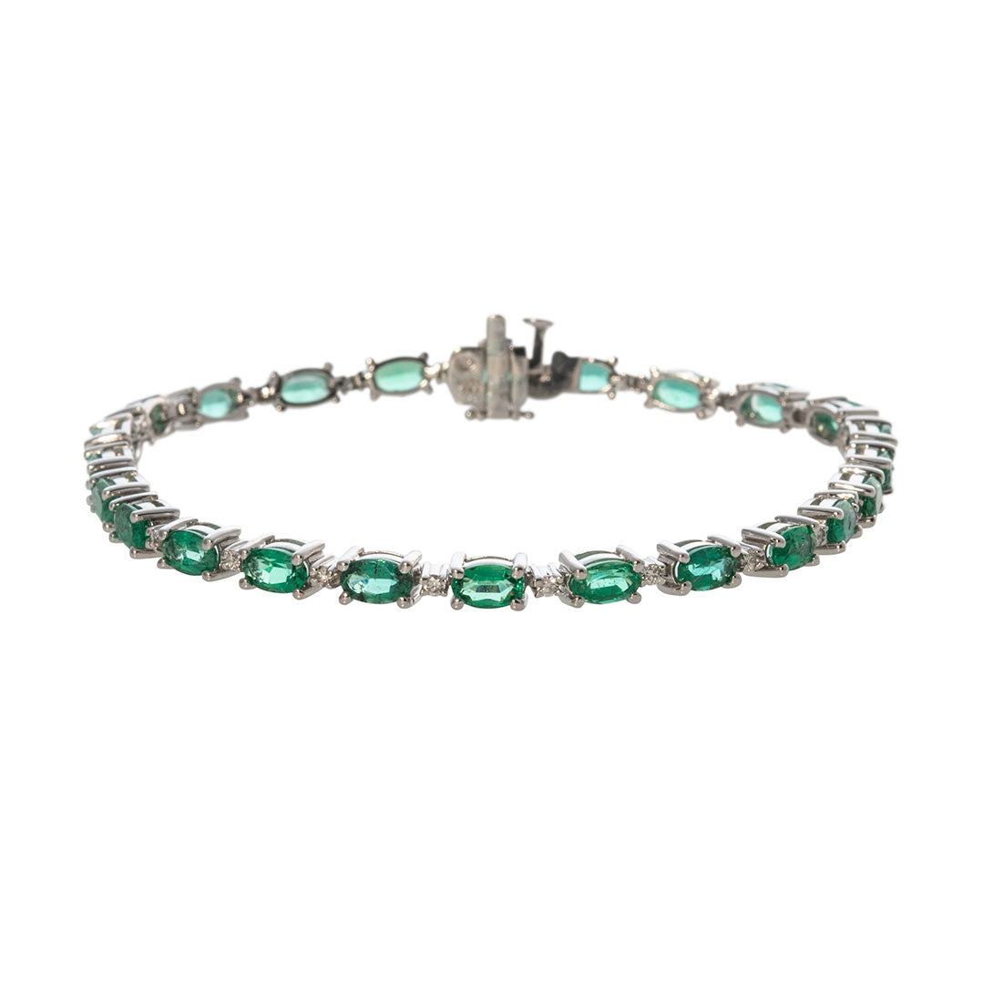 Oval Emerald & Diamond 18K White Gold Tennis Bracelet