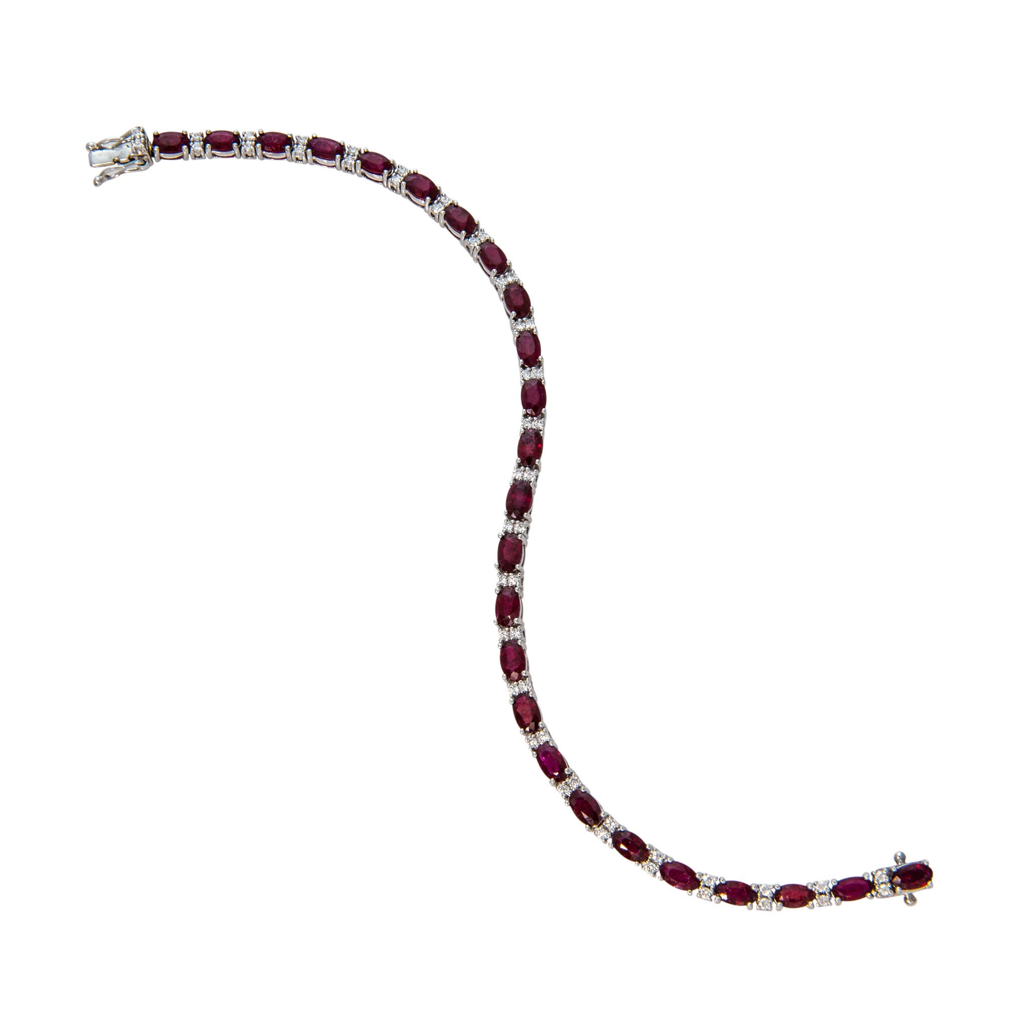 7.30ctw Oval Ruby & Diamond 14K White Gold Tennis Bracelet