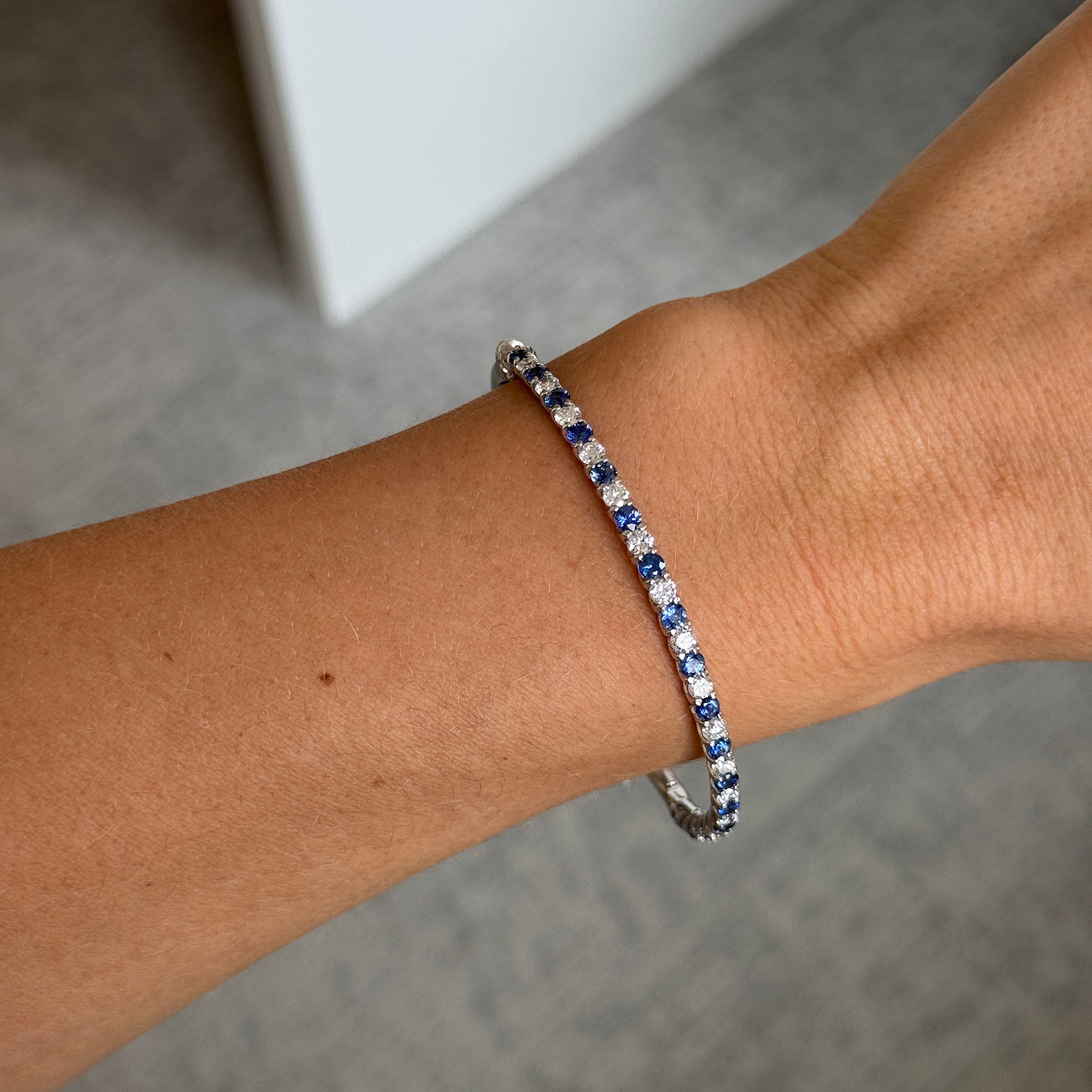 Vintage Sapphire & Diamond 14K White Gold Bangle