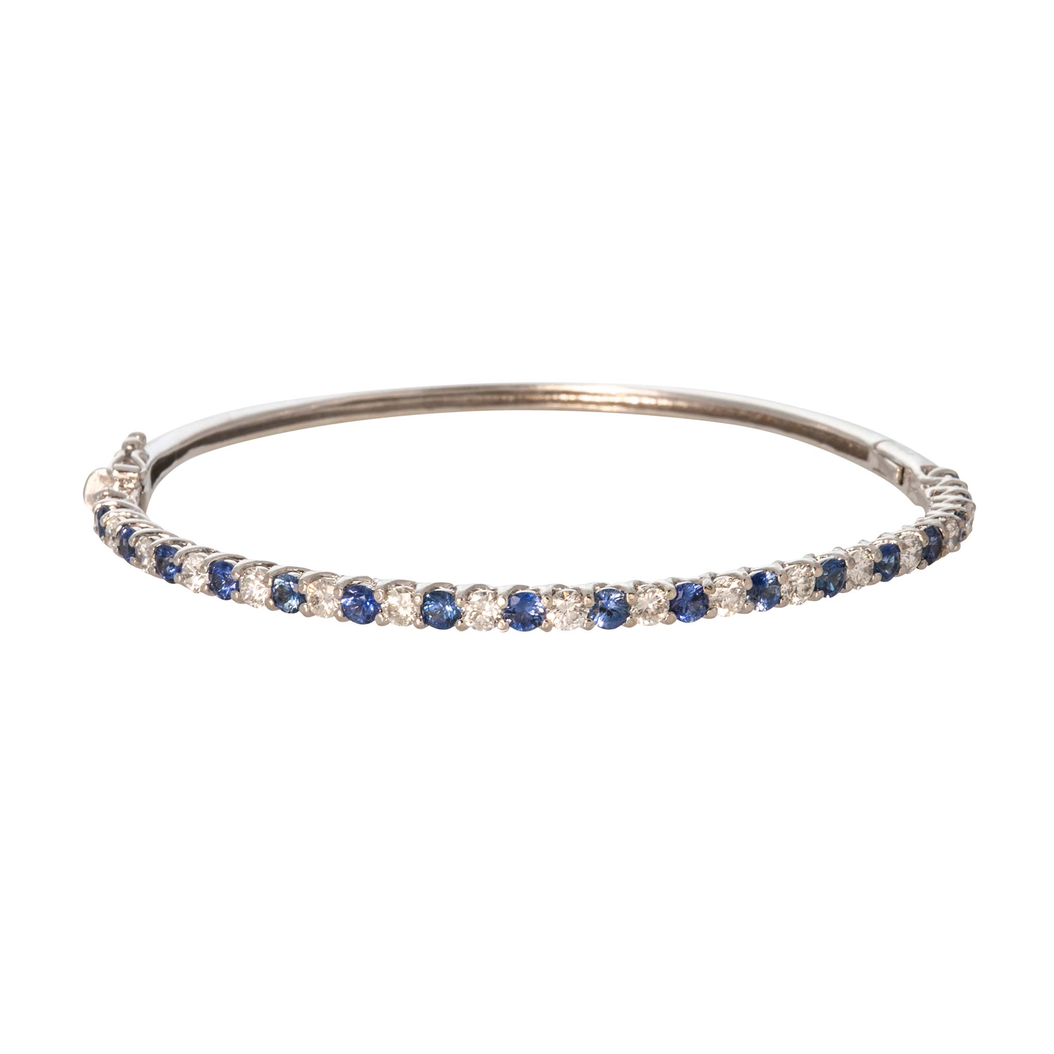 Vintage Sapphire Diamond 14K White Gold Bangle