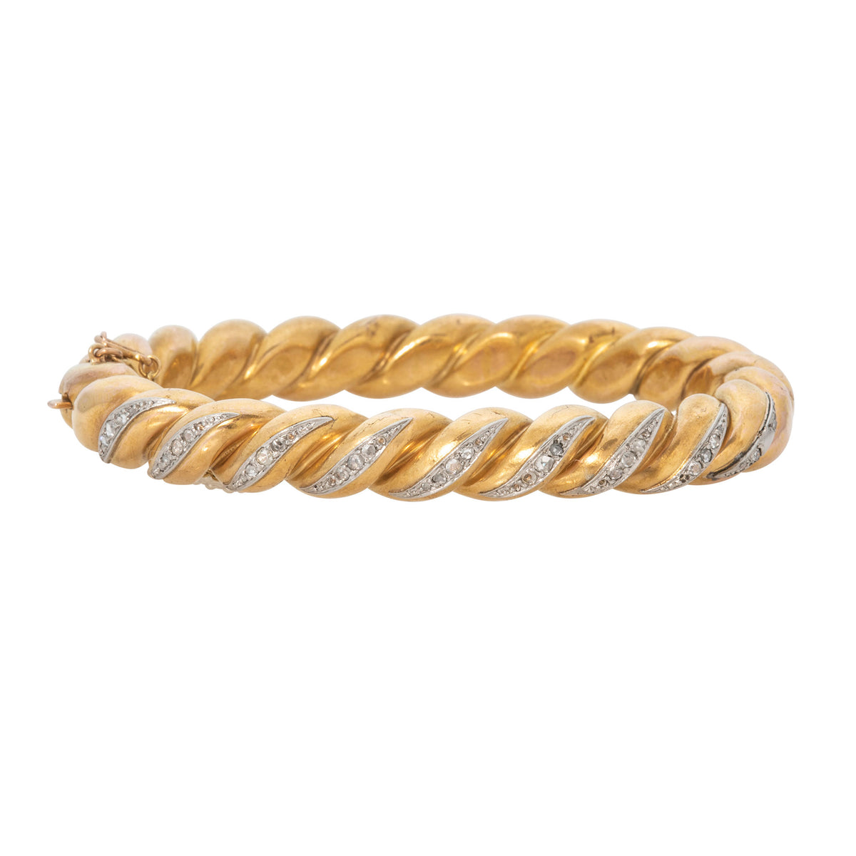 Estate Diamond Pavé 18K Gold Twist French Bangle