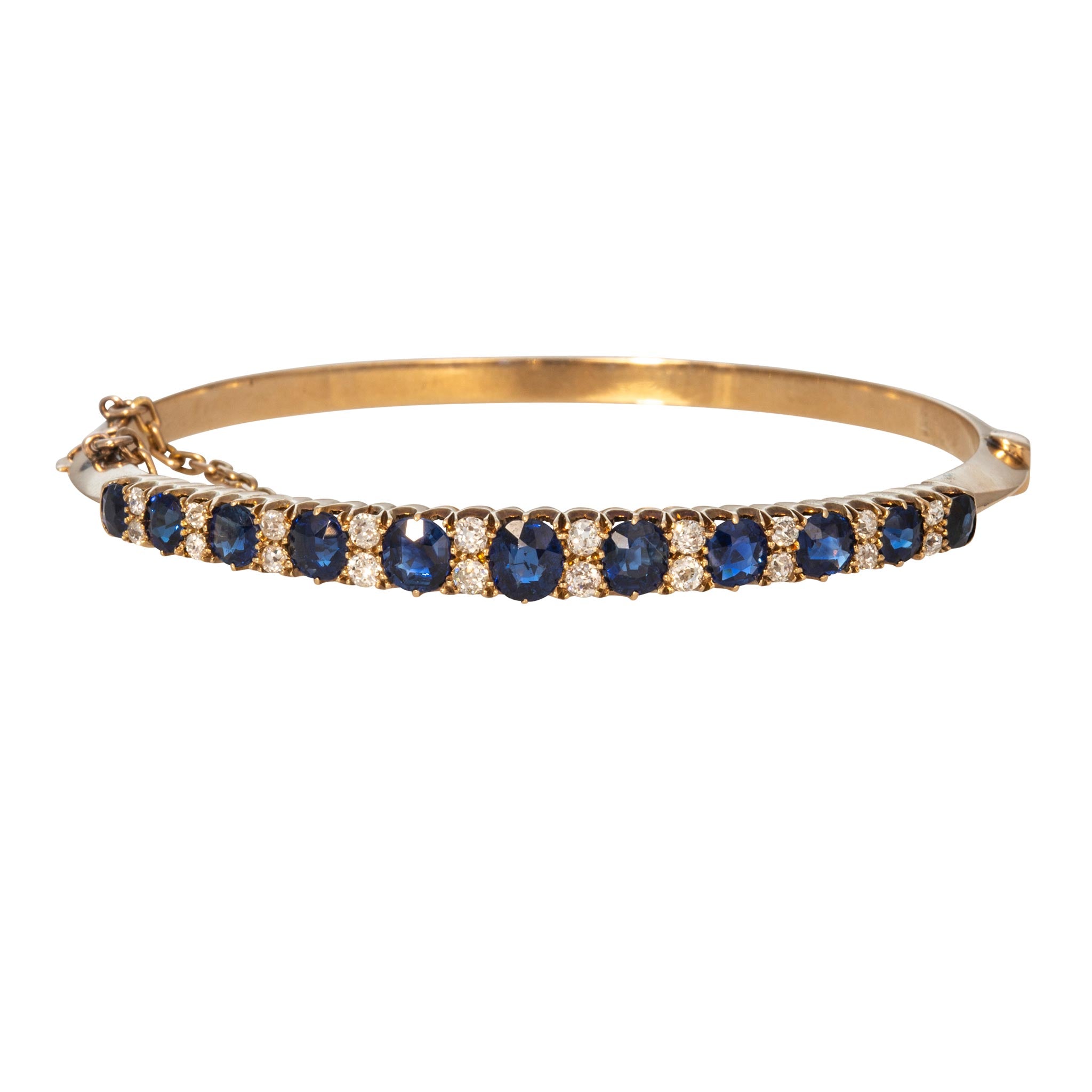 Victorian 5ctw Graduated Sapphire & Diamond 15K Gold Bangle