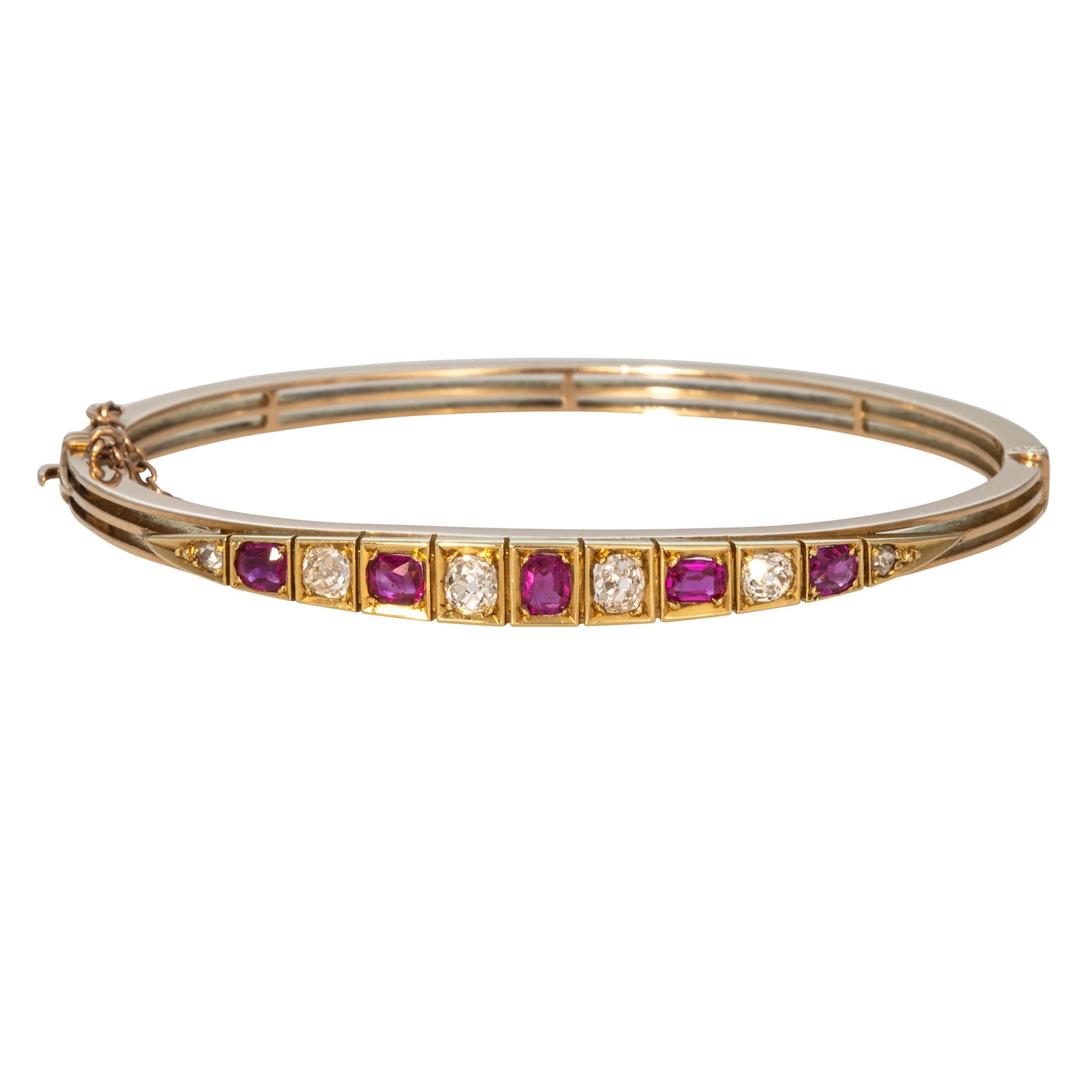 Victorian Graduated Ruby & Diamond 14K Gold Bangle