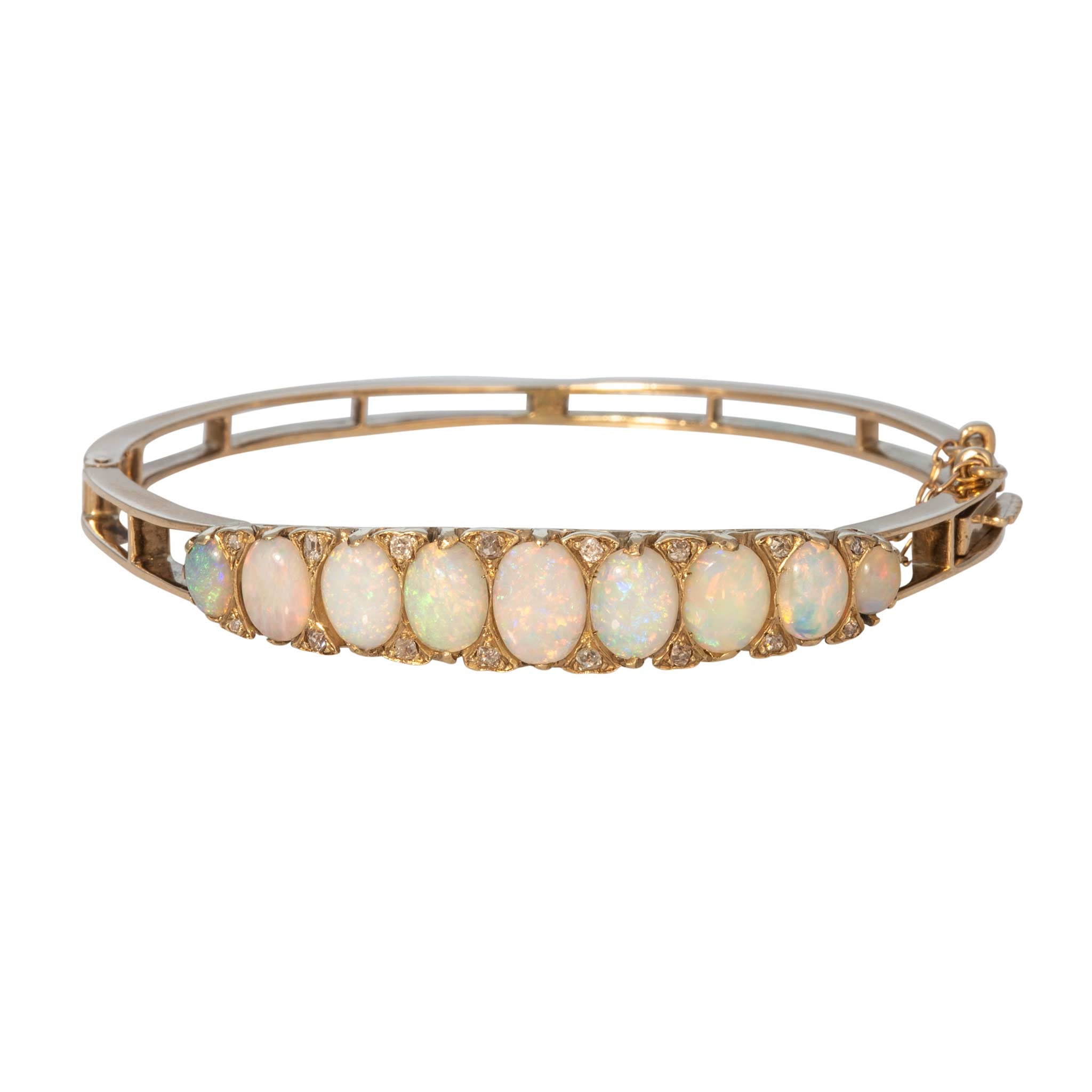 Victorian Graduated Opal & Diamond 9K Yellow Gold Bangle