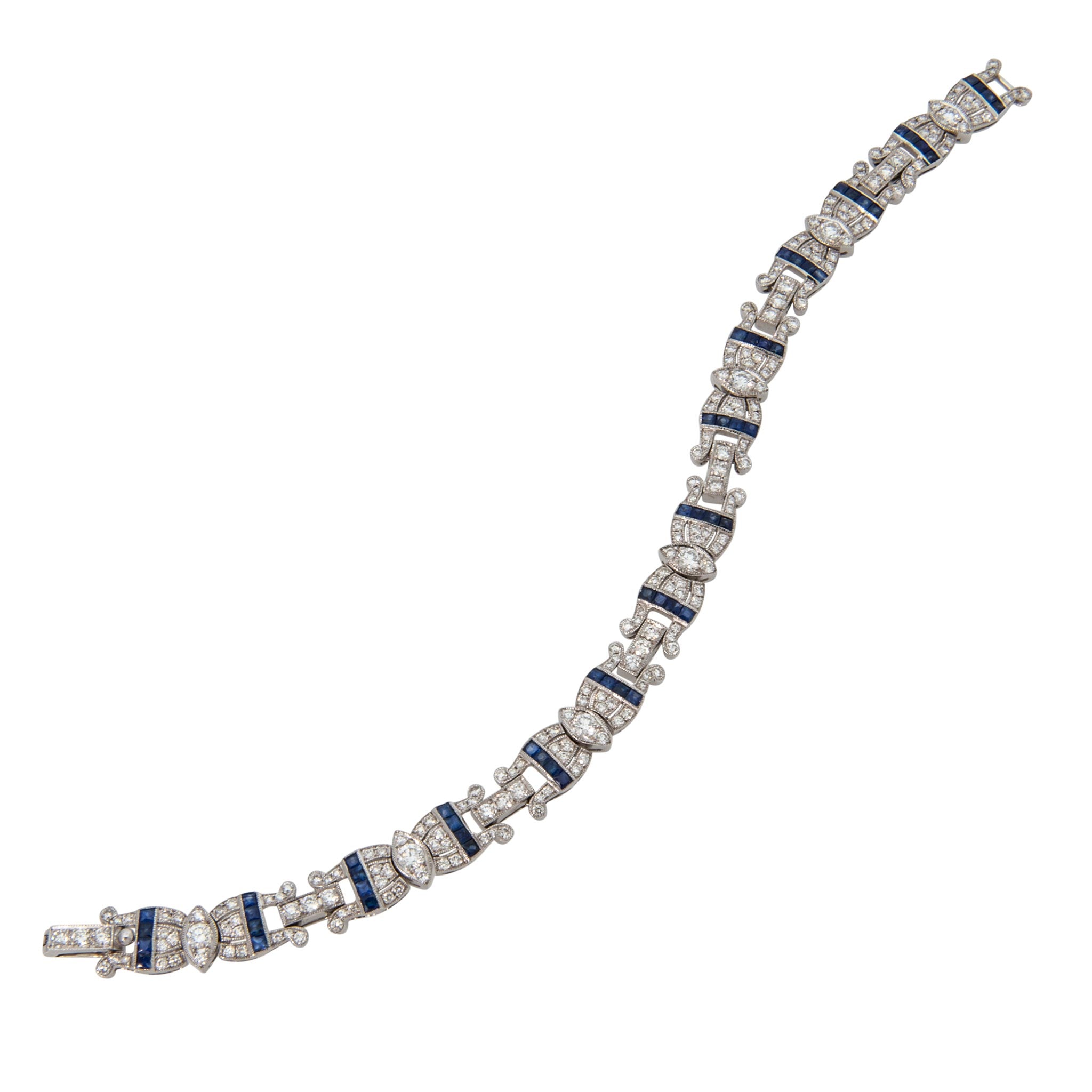 Art Deco Style 3.67ctw Diamond & 1.75ctw Sapphire 18K Gold Bracelet