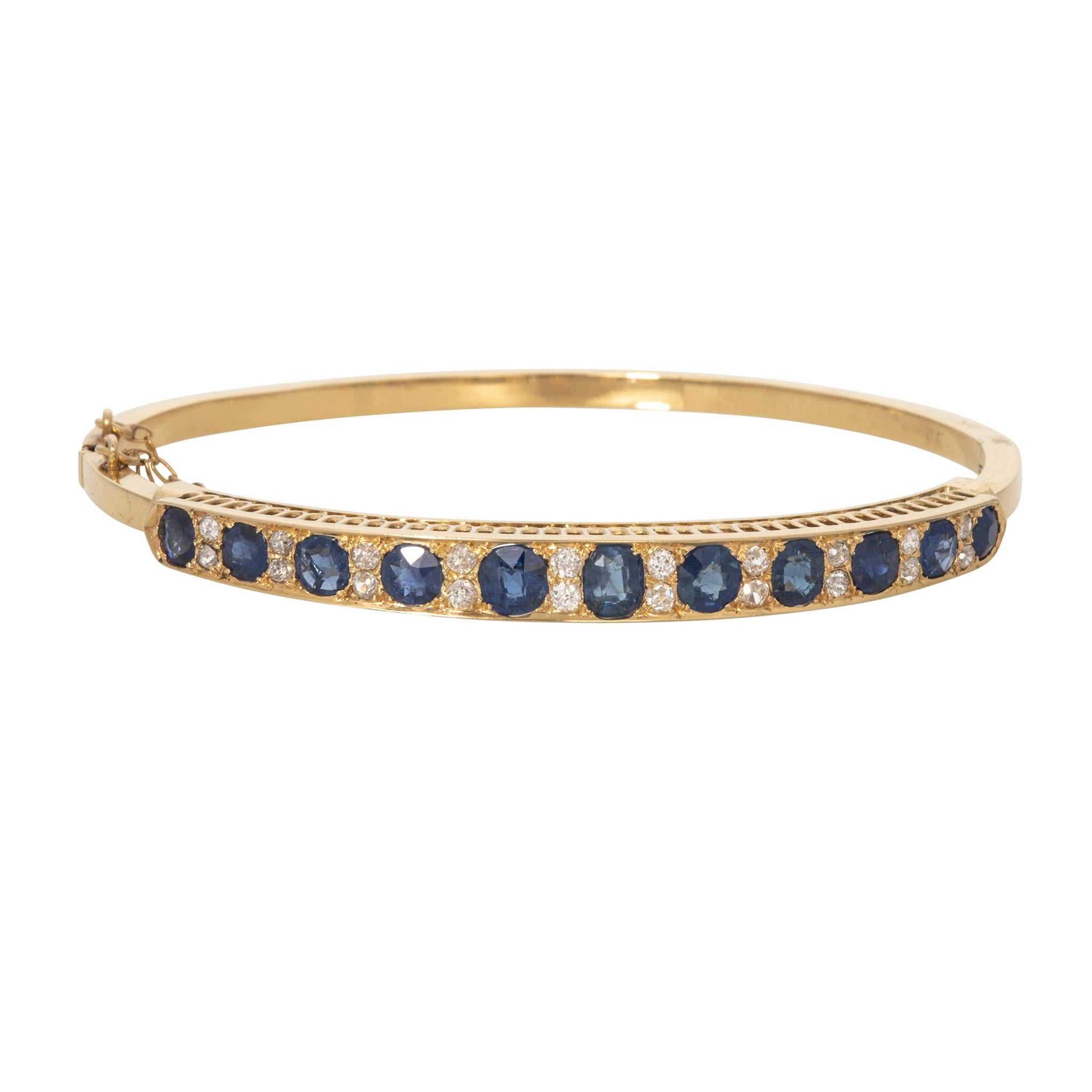 Victorian 3ctw Graduated Sapphire & Diamond 18K Gold Bangle