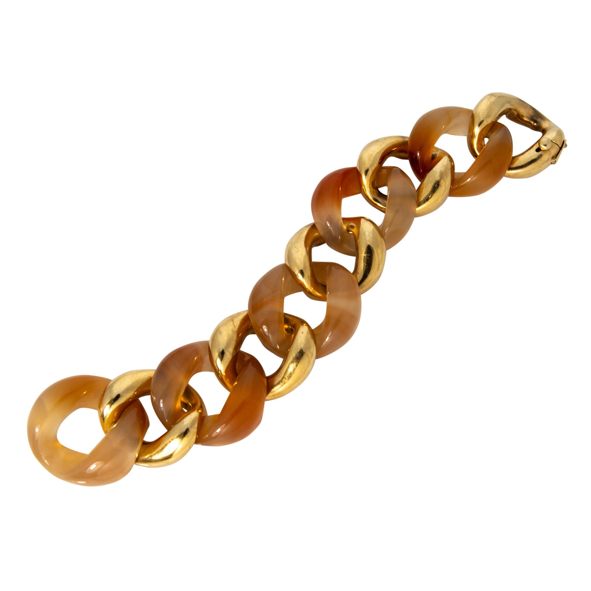 Estate Seaman Schepps Carnelian 18K Gold Large Link Bracelet