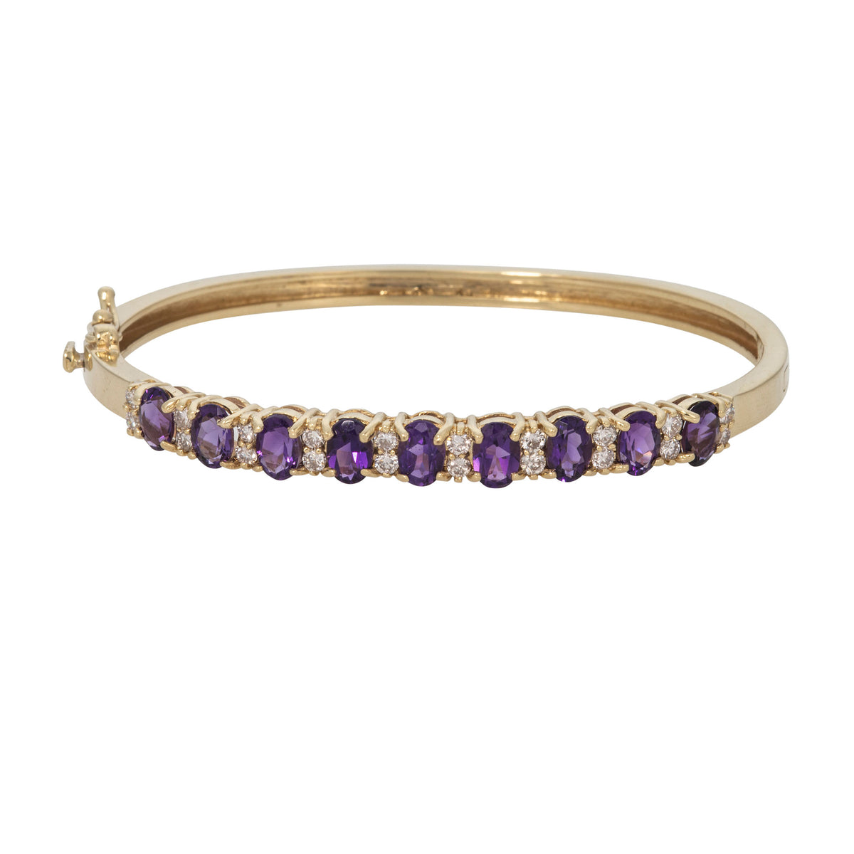 Estate Oval Amethyst & Diamond 14K Yellow Gold Bangle