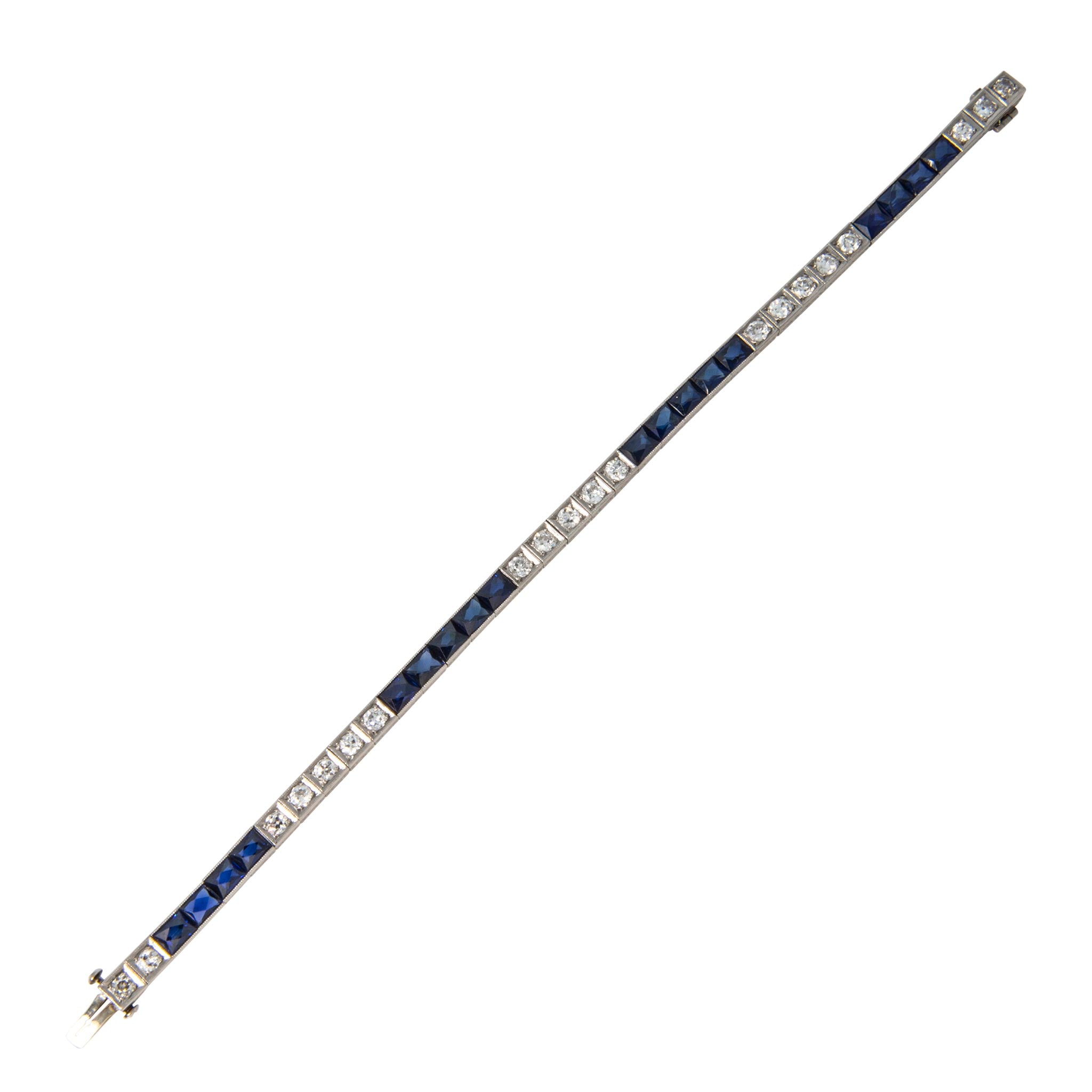 Art Deco Style Sapphire & Diamond Platinum Line Bracelet