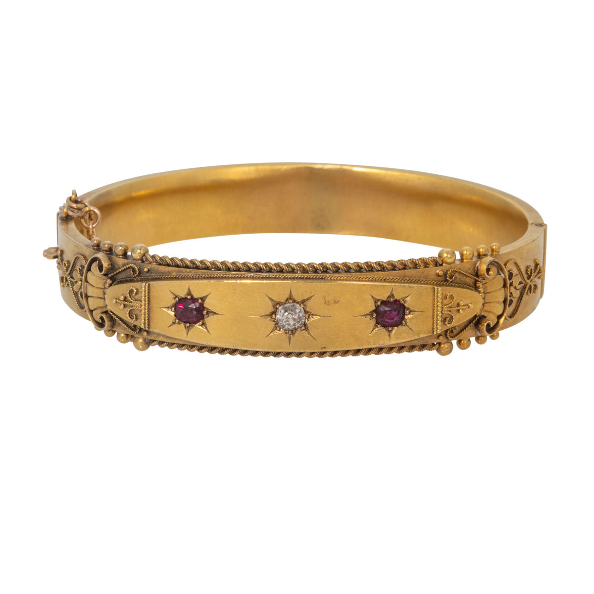 Edwardian Ruby & Diamond 15K Yellow Gold Bangle