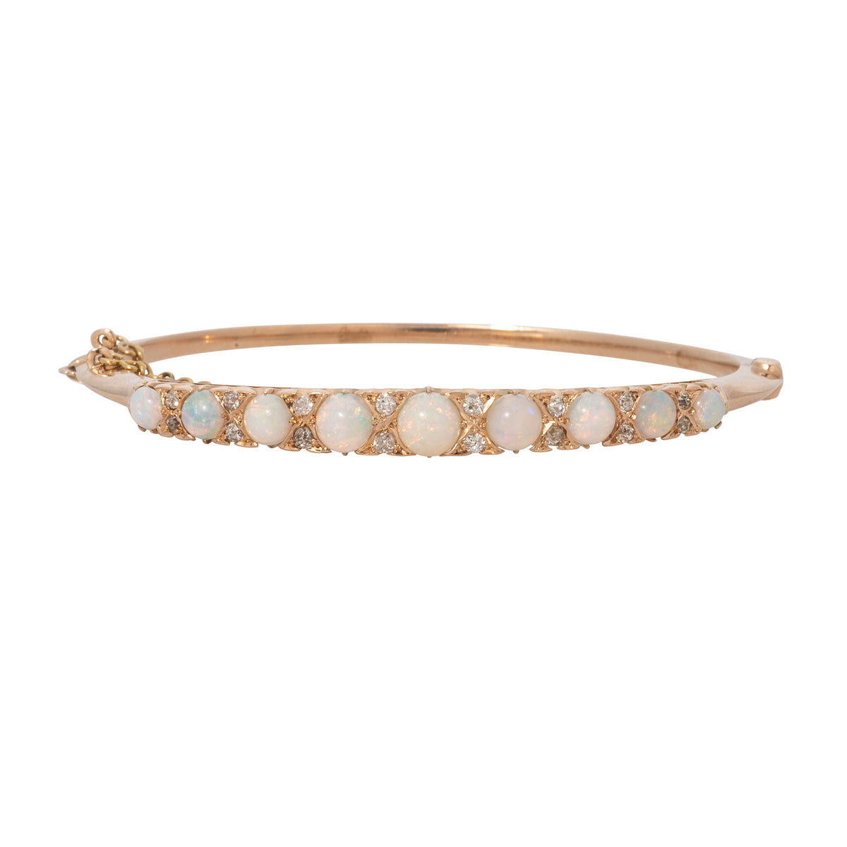 Victorian 2.5ctw Graduated Opal & Diamond 15K Gold Bangle
