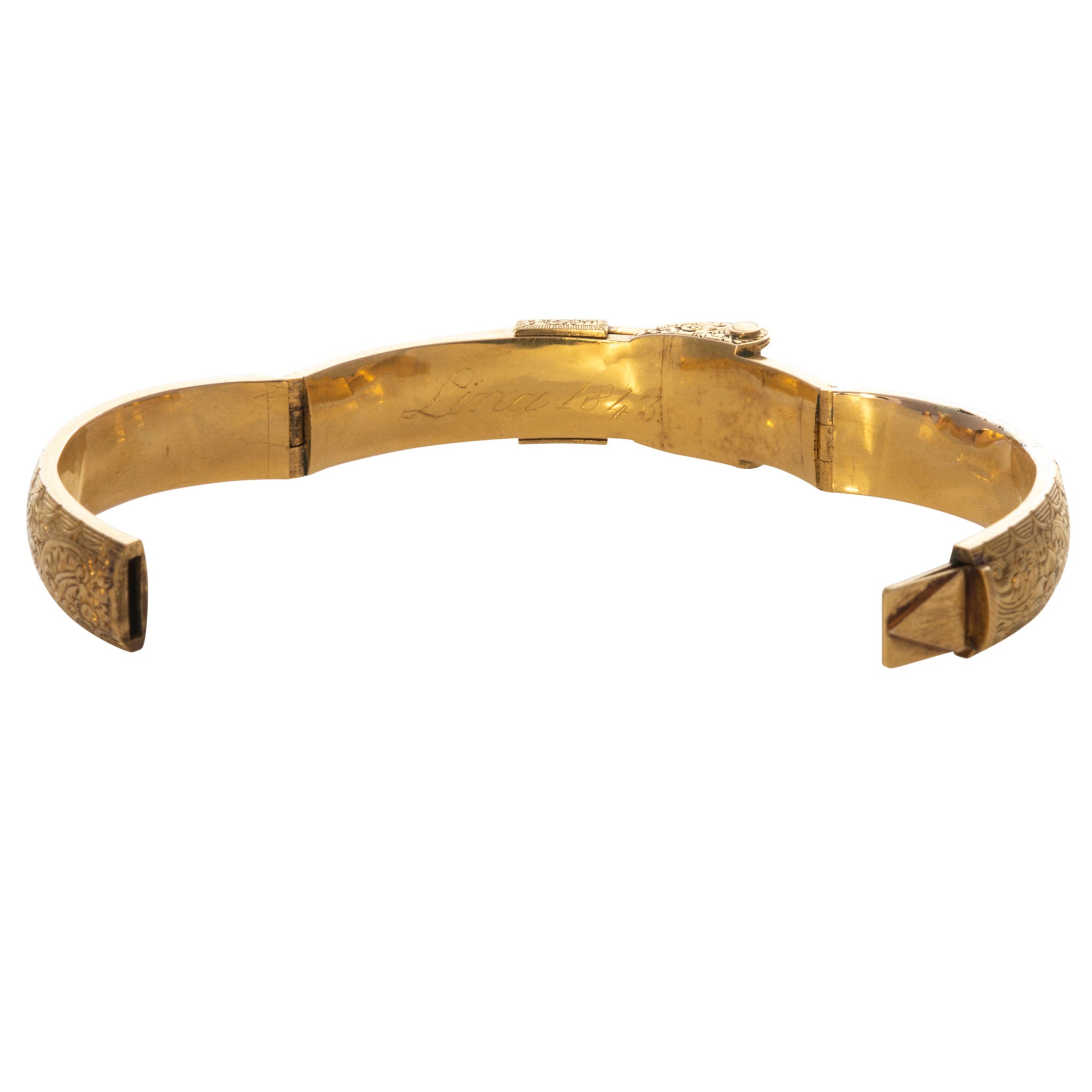 Victorian Turquoise 18K Gold Engraved Buckle Bangle