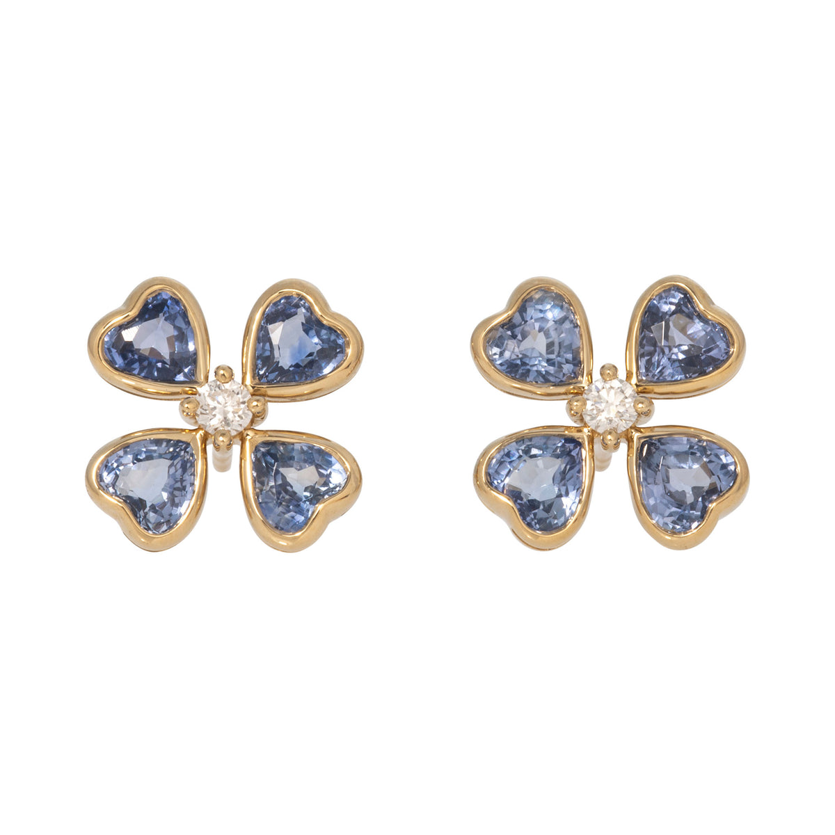 Blue Sapphire & Diamond 14K Gold Clover Stud Earrings
