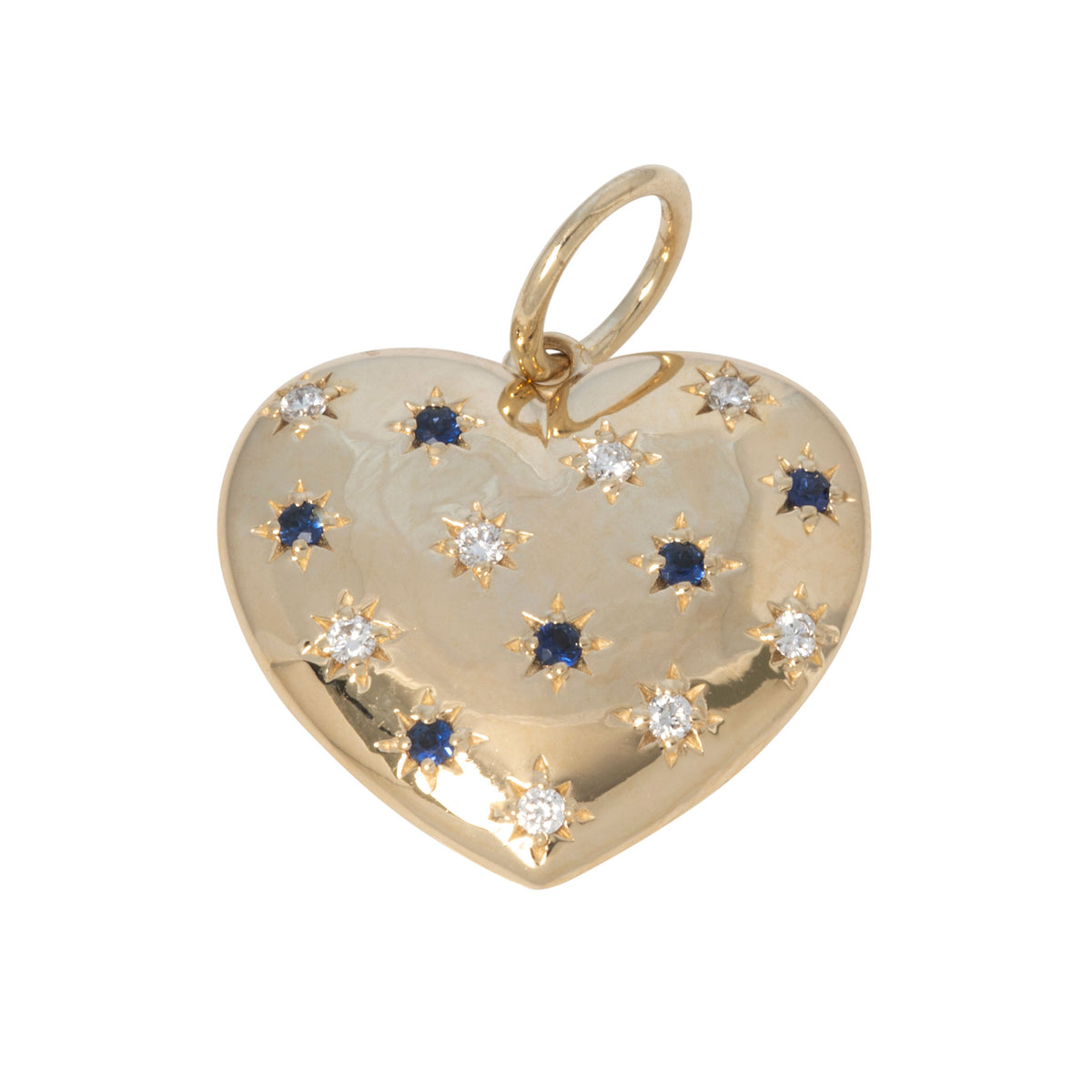 Blue Sapphire & Diamond 14K Yellow Gold Heart Pendant