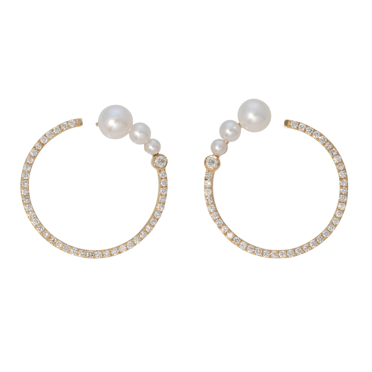 Pearl & Diamond Pavé 14K Yellow Gold Open Hoop Earrings