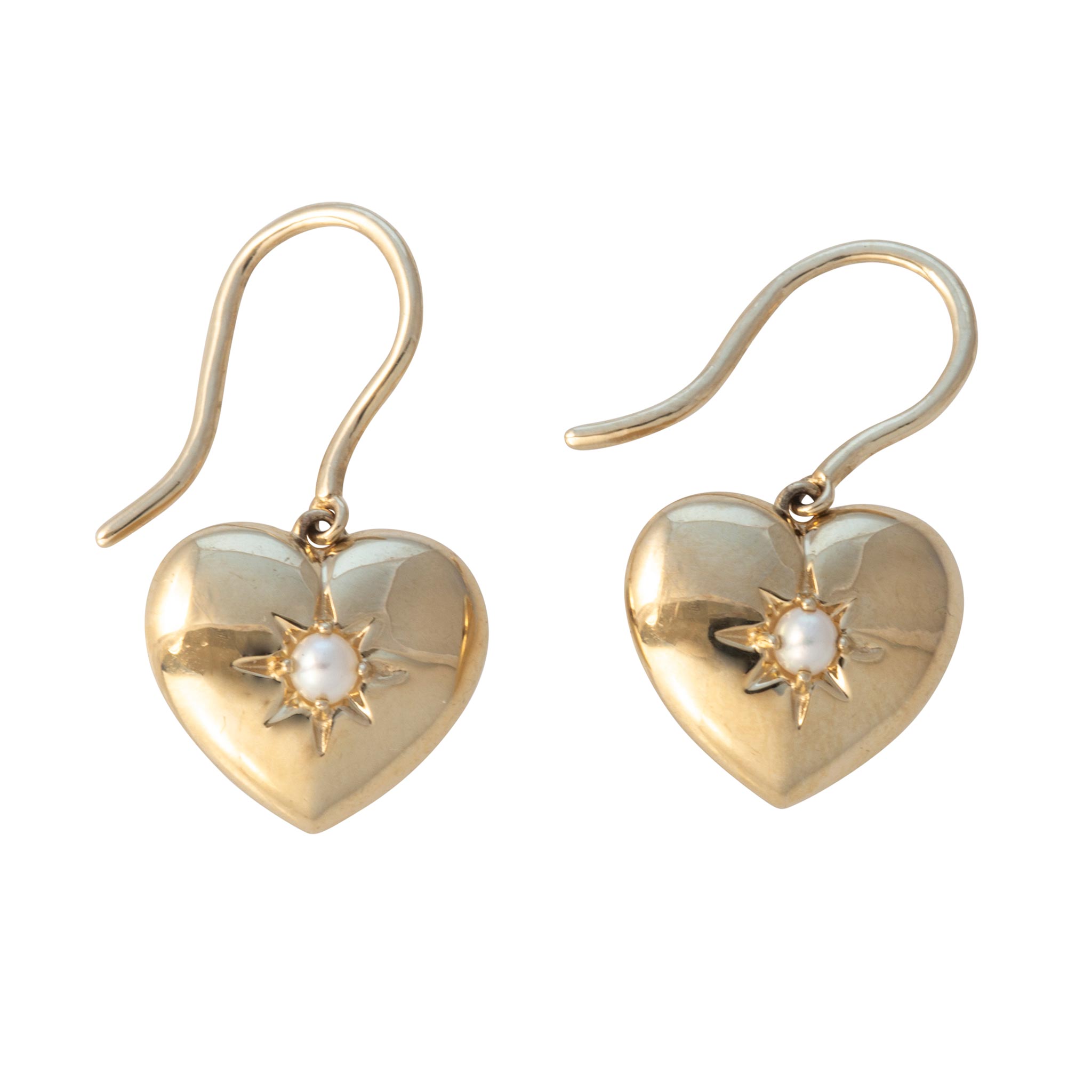 Pearl 14K Yellow Gold Heart Drop Earrings