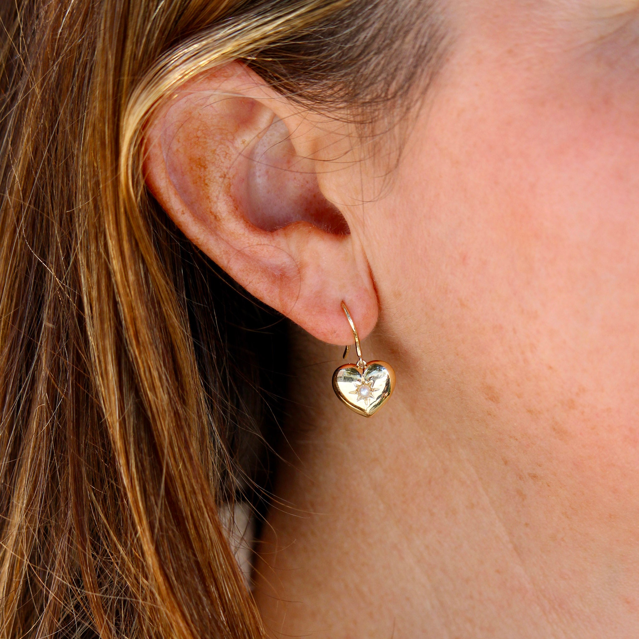 Pearl 14K Yellow Gold Heart Drop Earrings