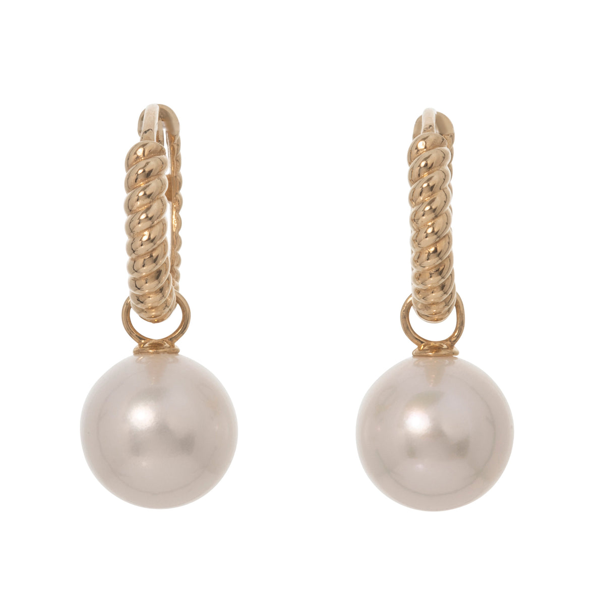 8-8.5mm Freshwater Pearl 14K Yellow Gold Huggie Drop Earrings