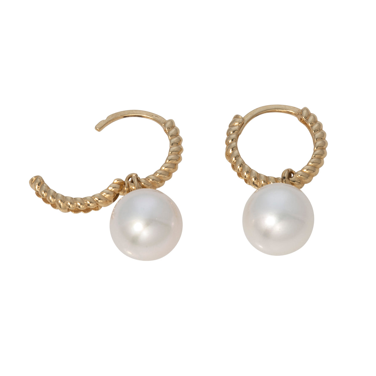 8-8.5mm Freshwater Pearl 14K Yellow Gold Huggie Drop Earrings