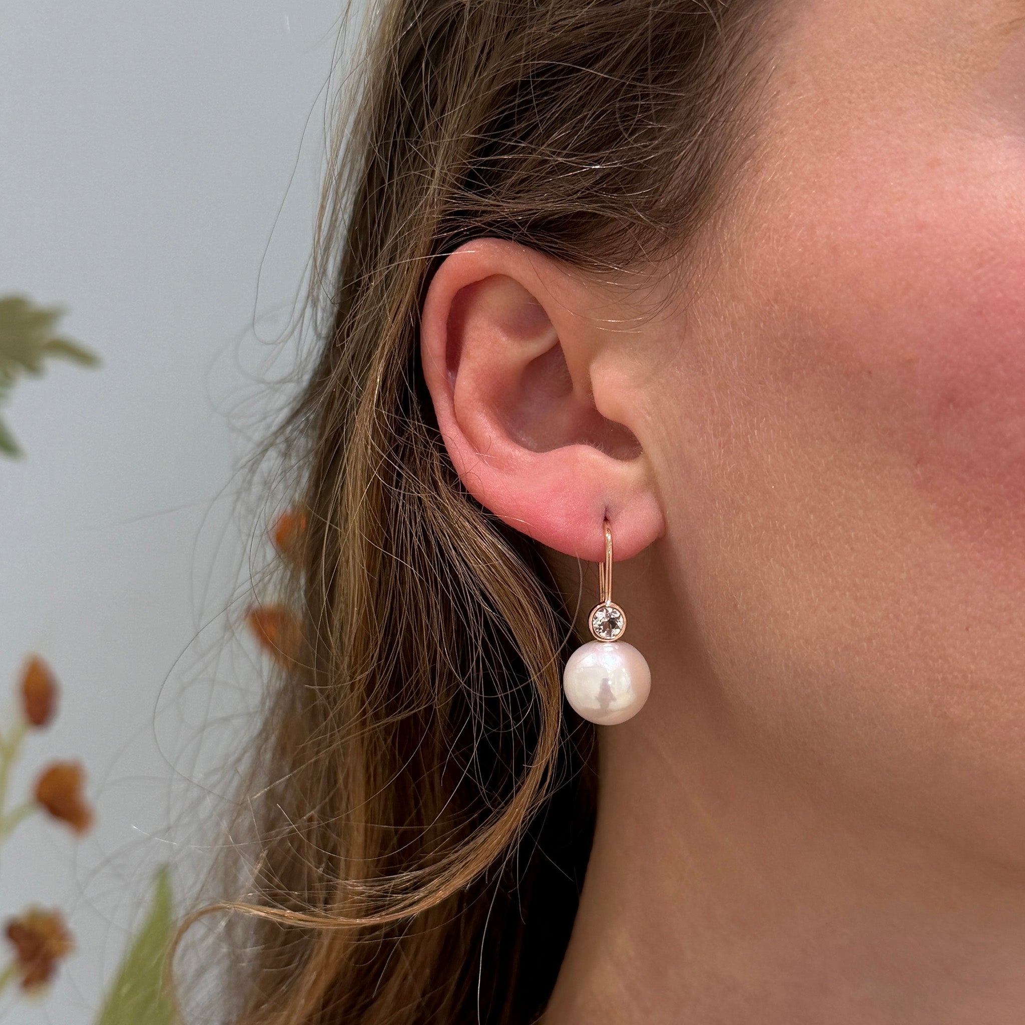 Pearl & White Topaz 14K Rose Gold Drop Earrings