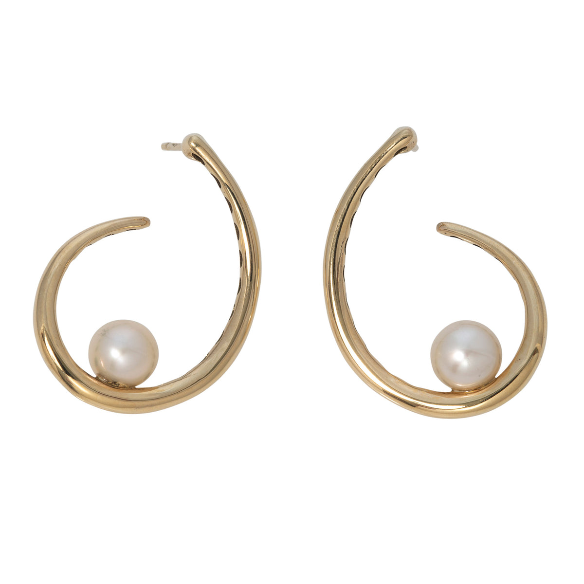 14K Yellow Gold Floating Pearl Swirl Earrings