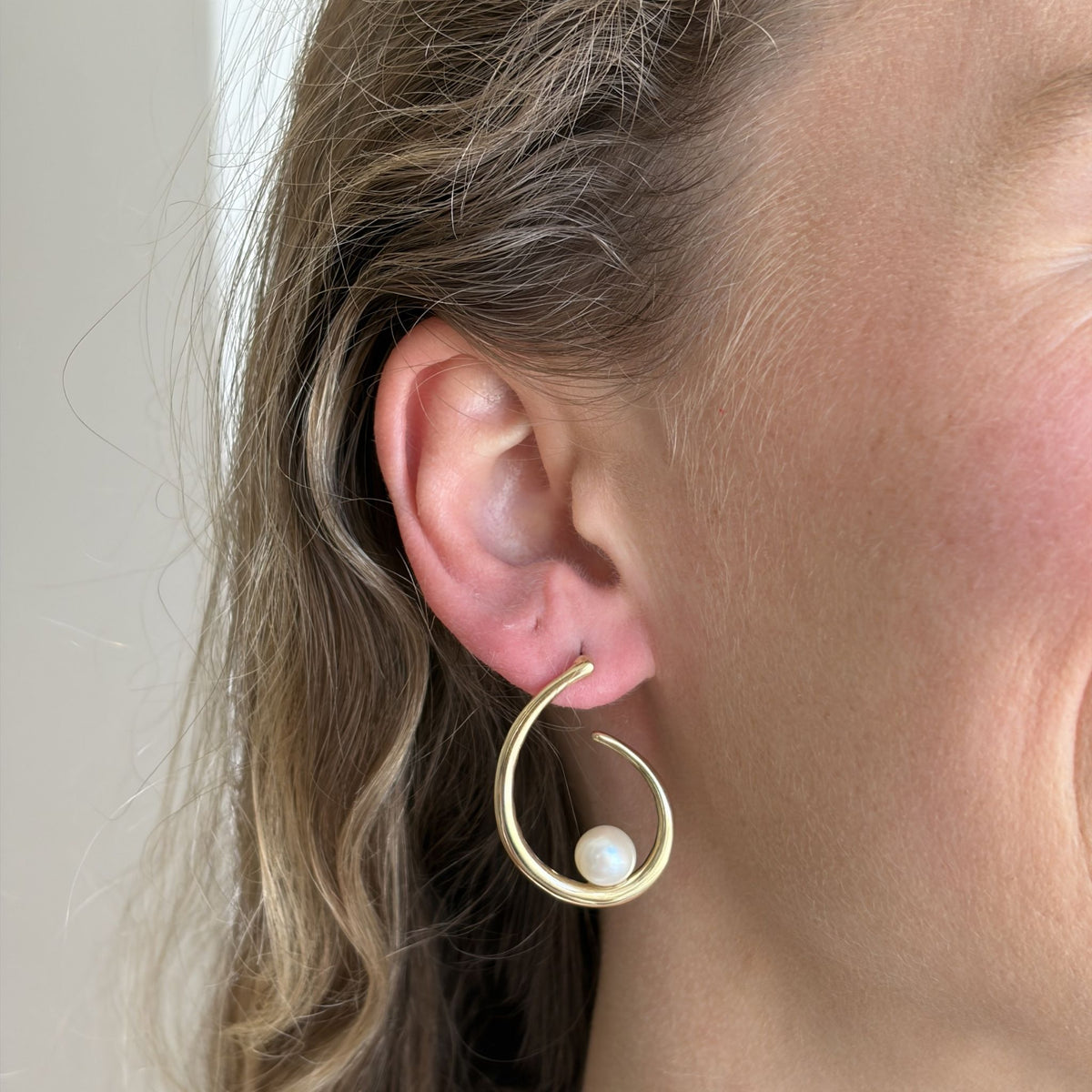 14K Yellow Gold Floating Pearl Swirl Earrings
