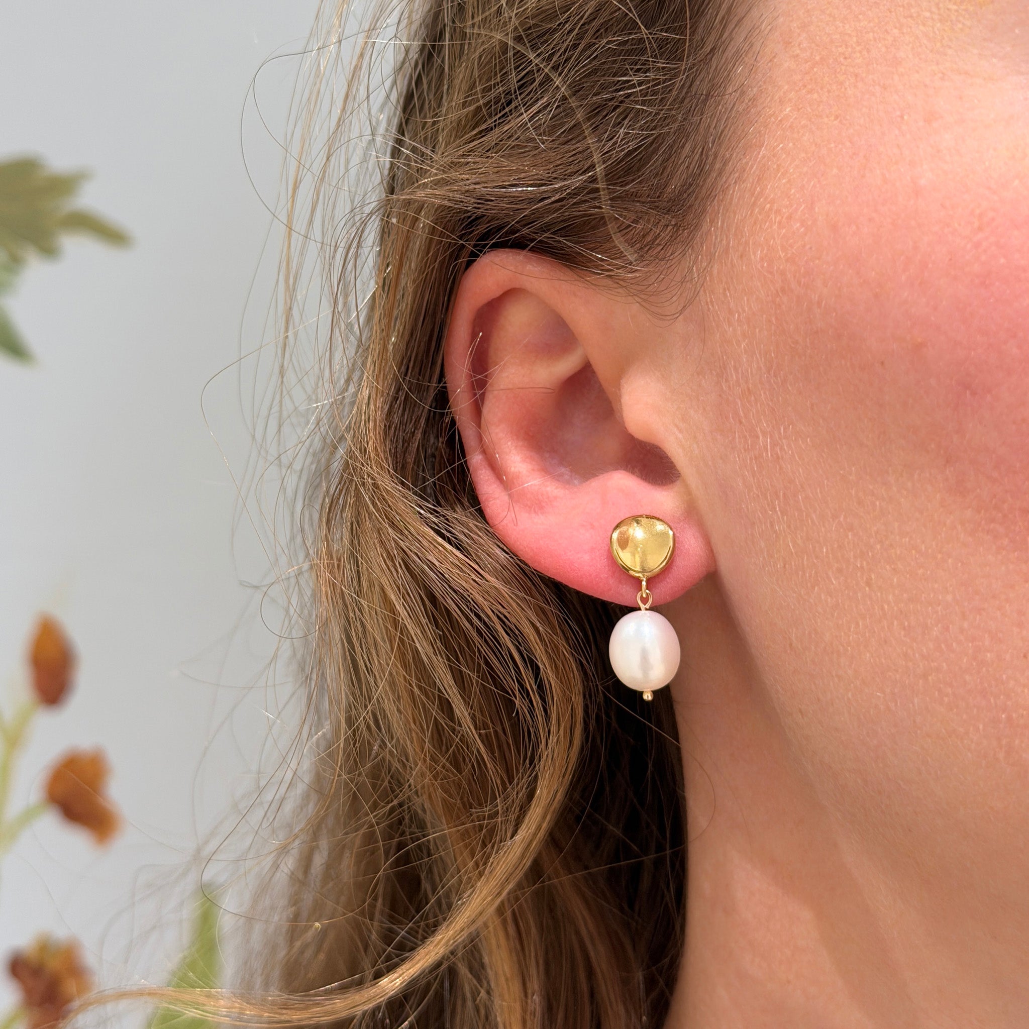 Freshwater Pearl Drop 14K Yellow Gold Earrings