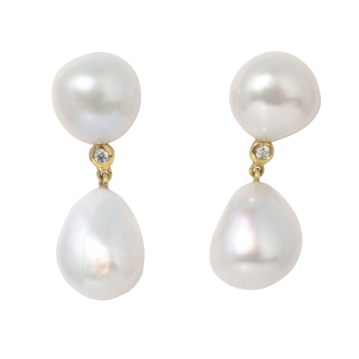 Mazza Baroque Freshwater Pearl & Diamond 18K Gold Drop Earrings
