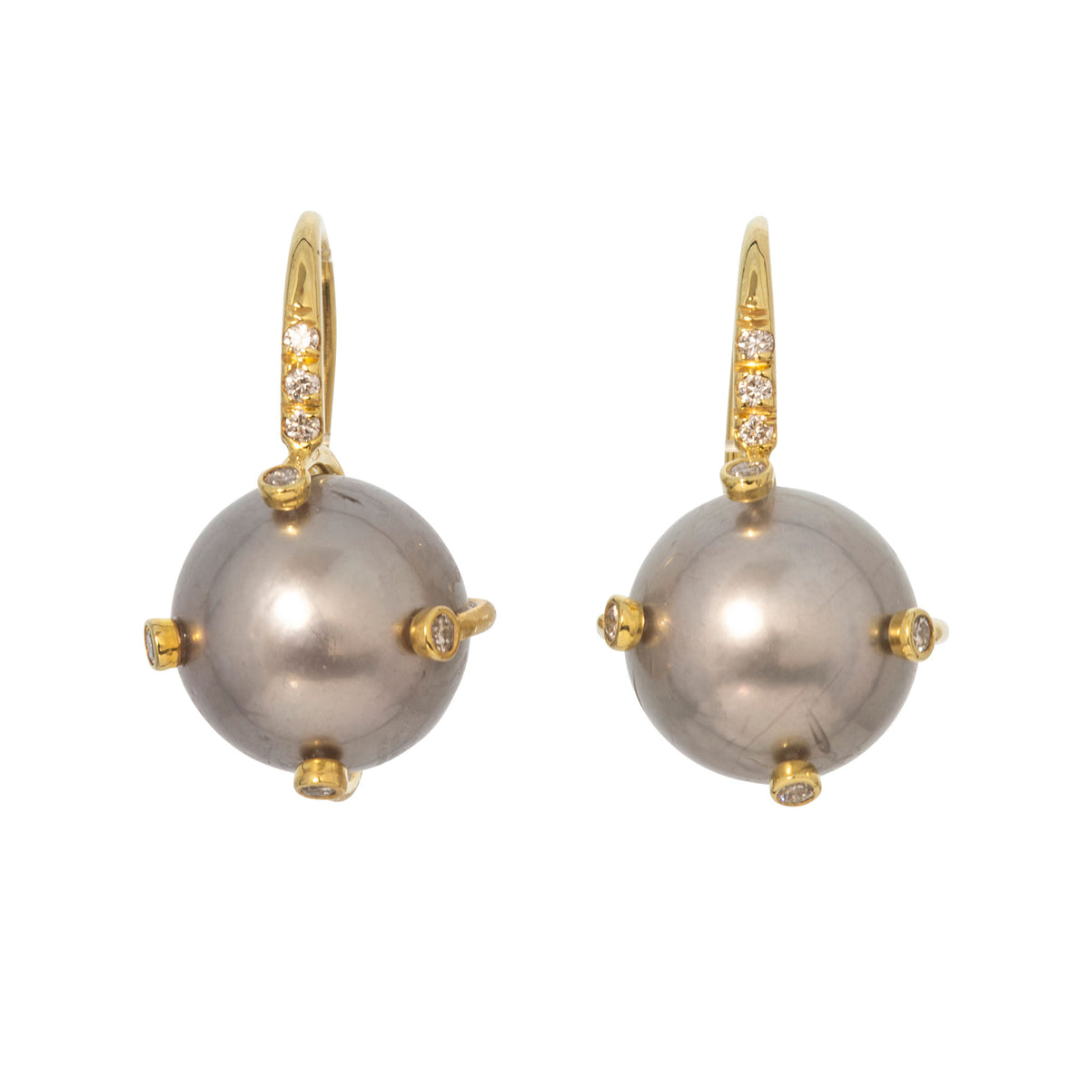 Mazza Tahitian Pearl & Diamond 14K Yellow Gold Earrings