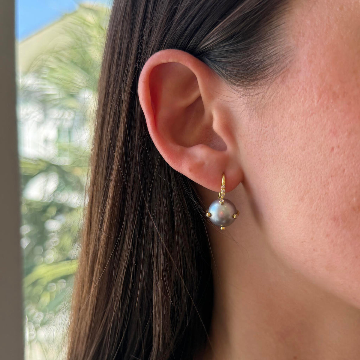 Mazza Tahitian Pearl & Diamond 14K Yellow Gold Earrings