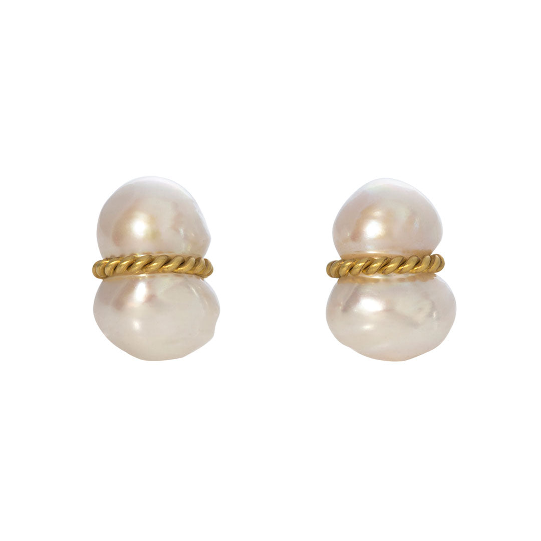 Mazza Peanut Pearl 14K Yellow Gold Earrings