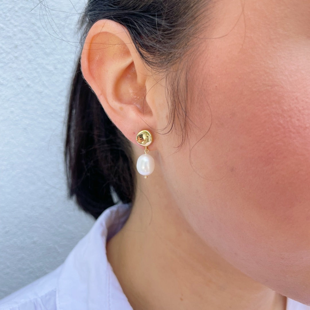 Freshwater Pearl Drop 14K Yellow Gold Earrings