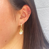 18K Yellow Gold Pearl Pagoda Huggie Drop Earrings