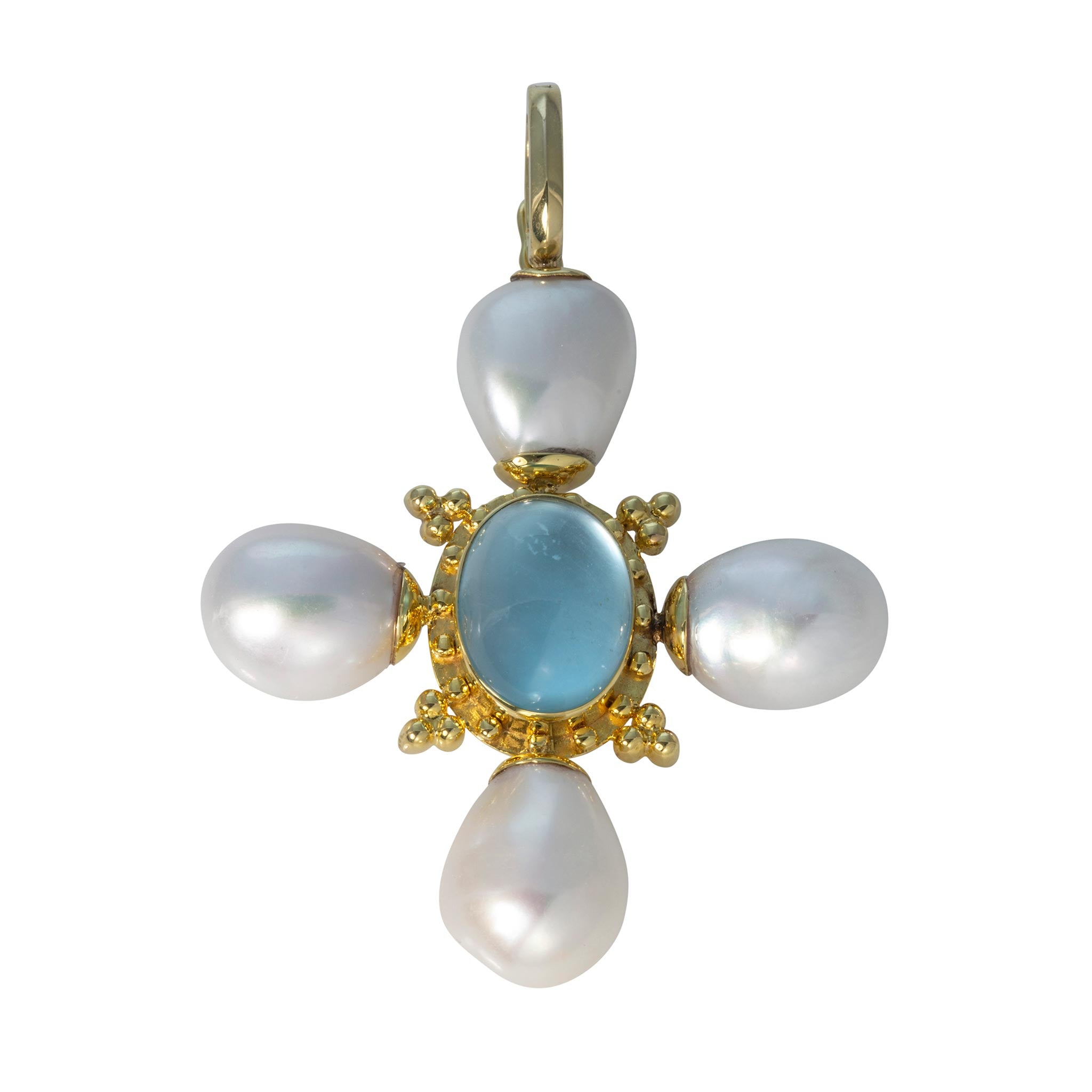 Mazza Blue Topaz & Baroque Pearl 14K Gold Cross Pendant