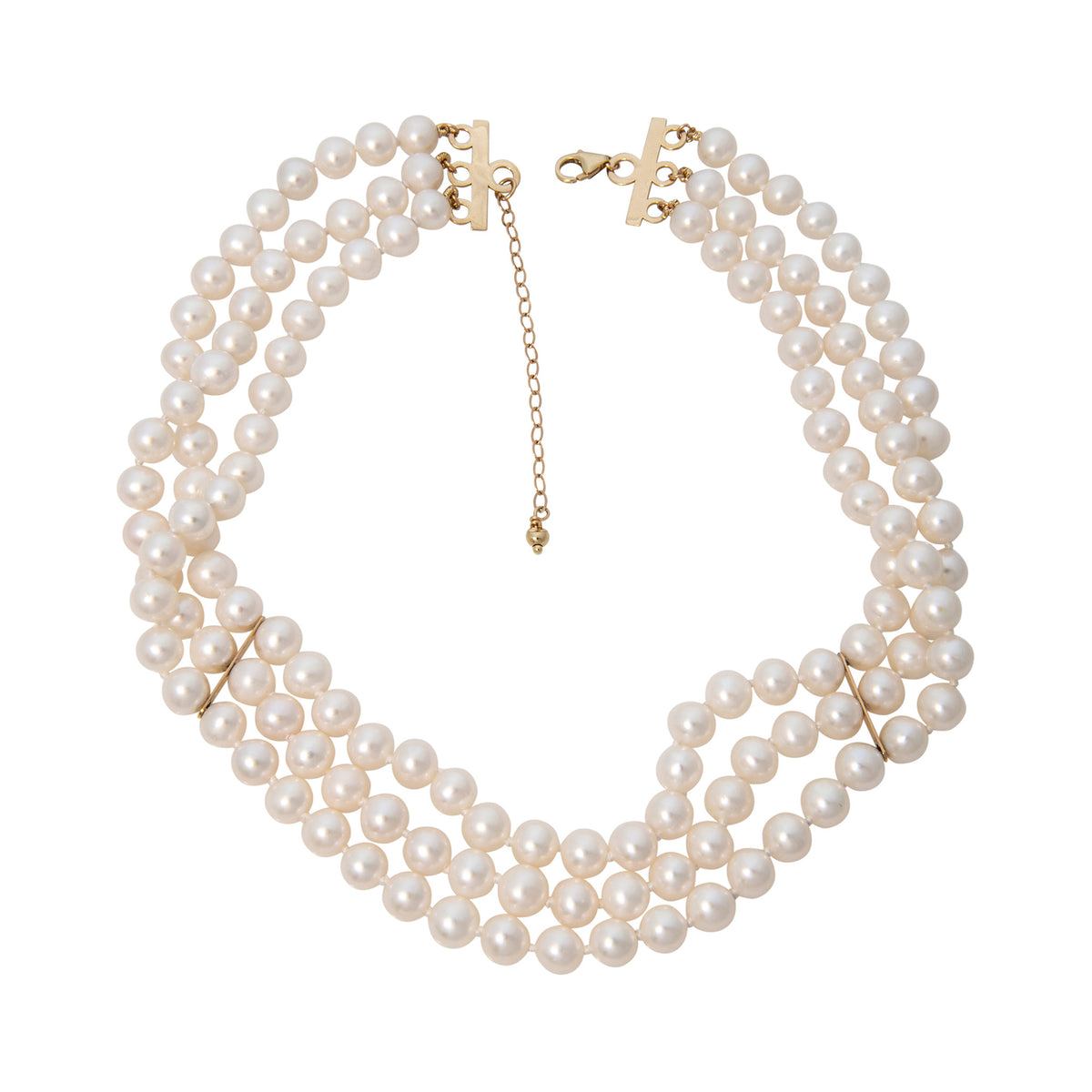 6-7mm Freshwater Pearl 3-Strand 14K Gold Choker Necklace