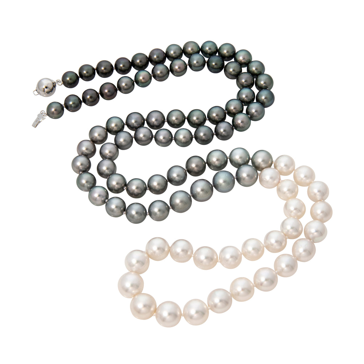 South Sea & Tahitian Ombré Pearl 14K White Gold Ball Clasp Necklace 34.5"