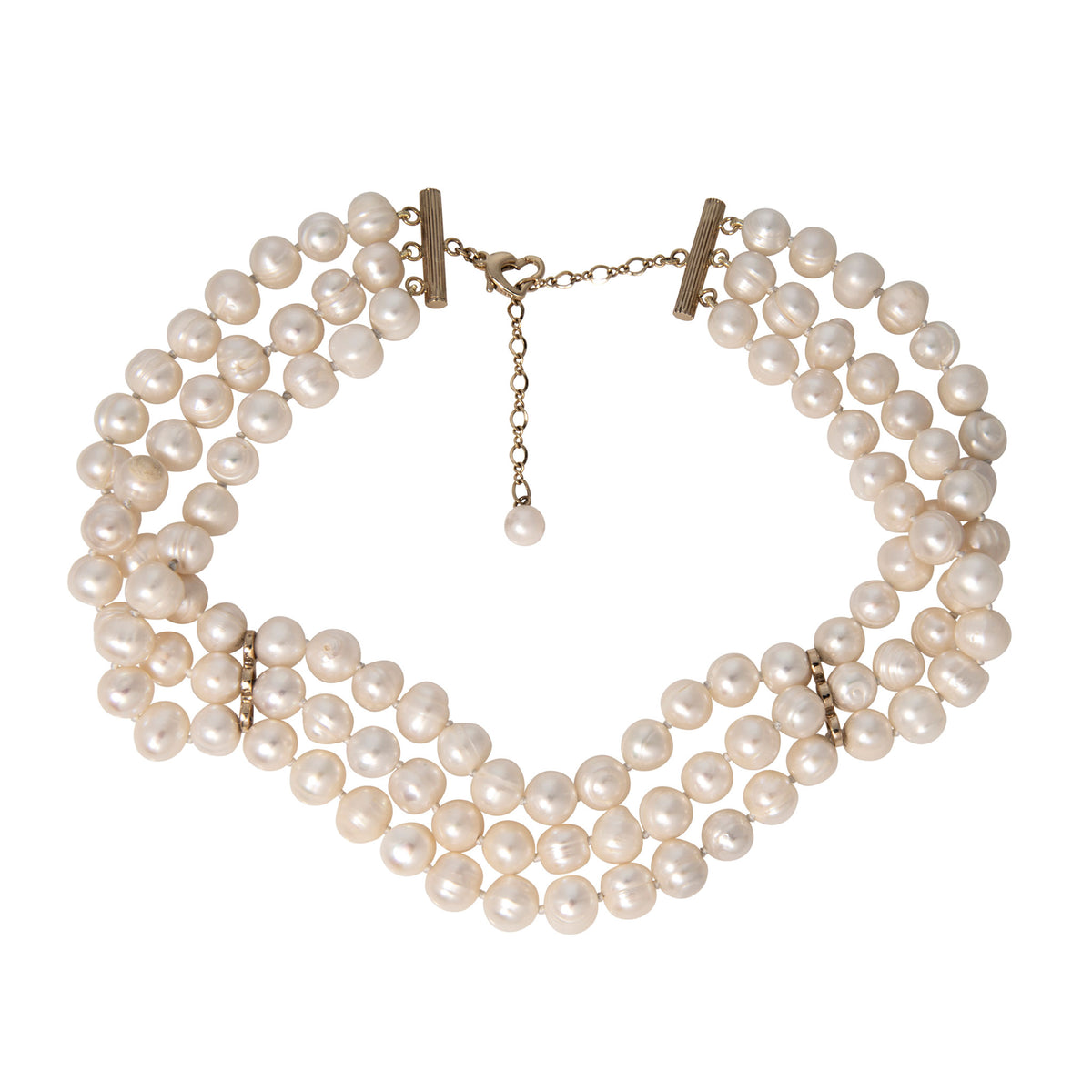 Freshwater Pearl 3-Strand 14K Gold Choker Necklace