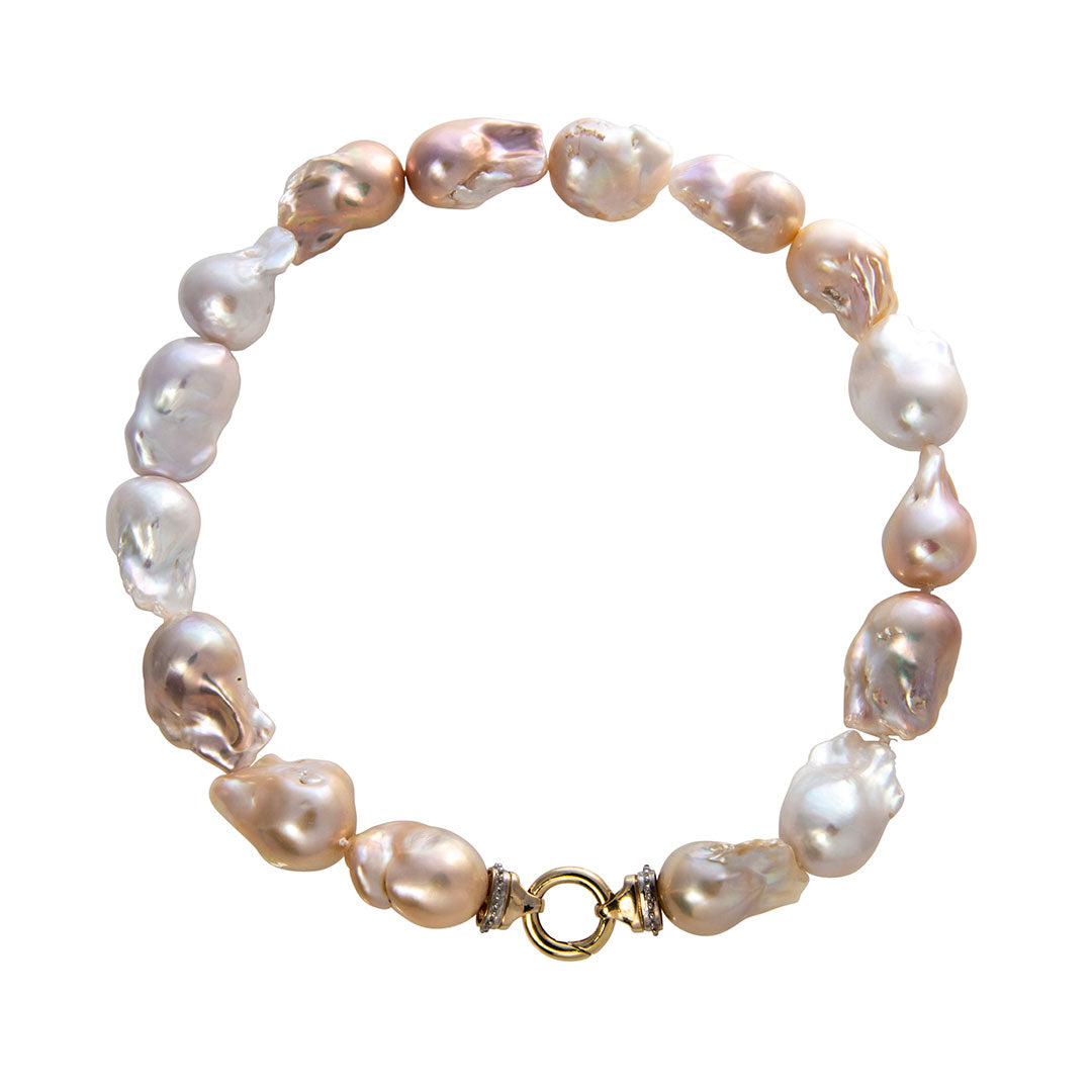 Freshwater Multicolor Baroque Pearl 14K Gold Clasp Necklace
