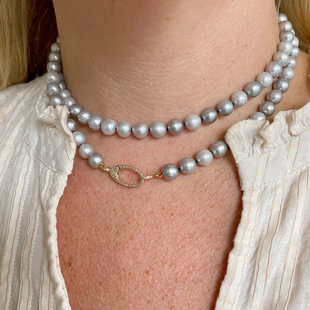 Gray Freshwater Pearl & Diamond 14K Gold Clasp Necklace