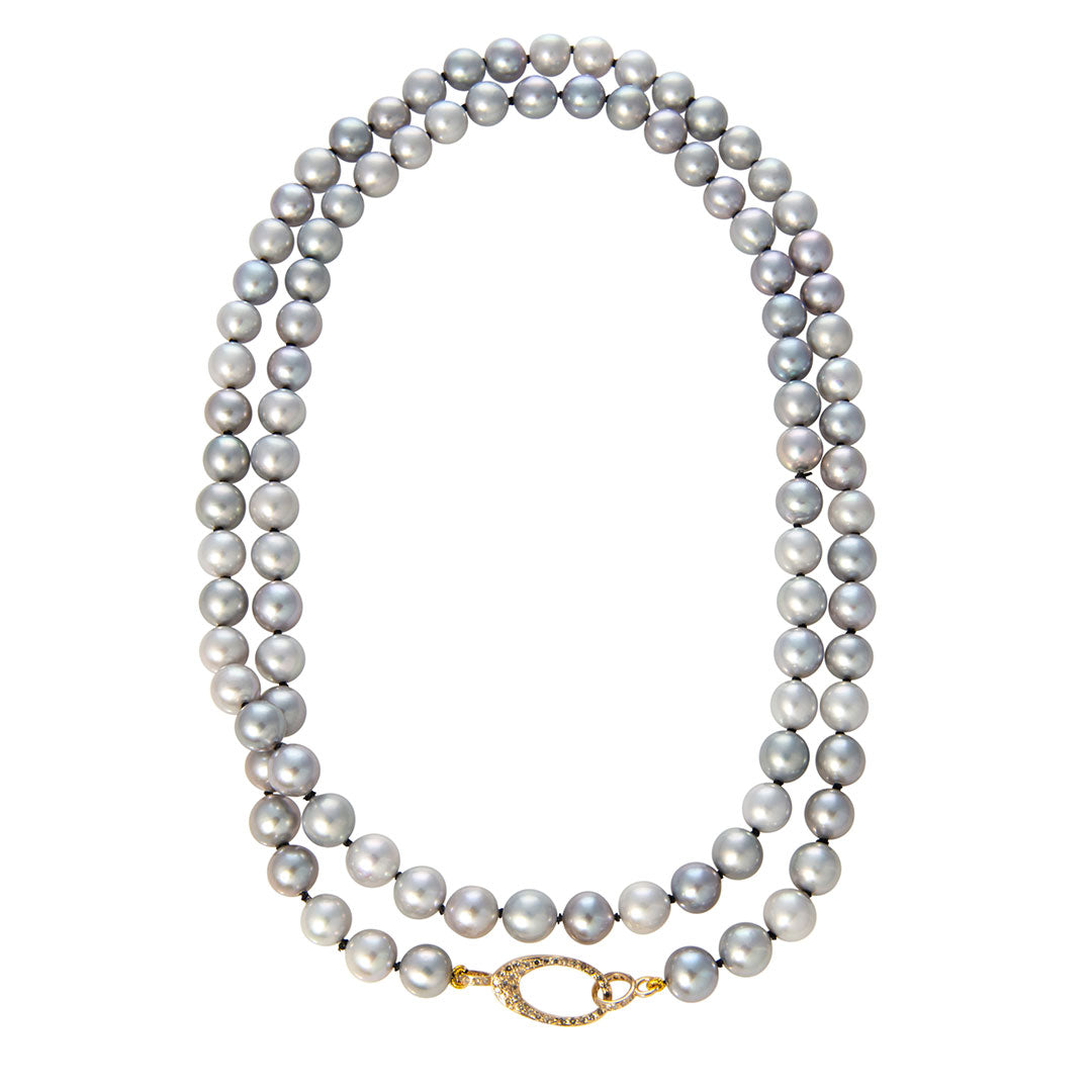 Gray Freshwater Pearl & Diamond 14K Gold Clasp Necklace