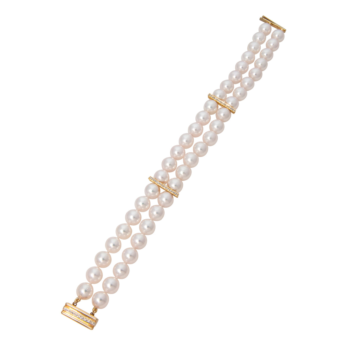 8-8.5mm Akoya Pearl 2-Strand & Diamond 14K Gold Bracelet