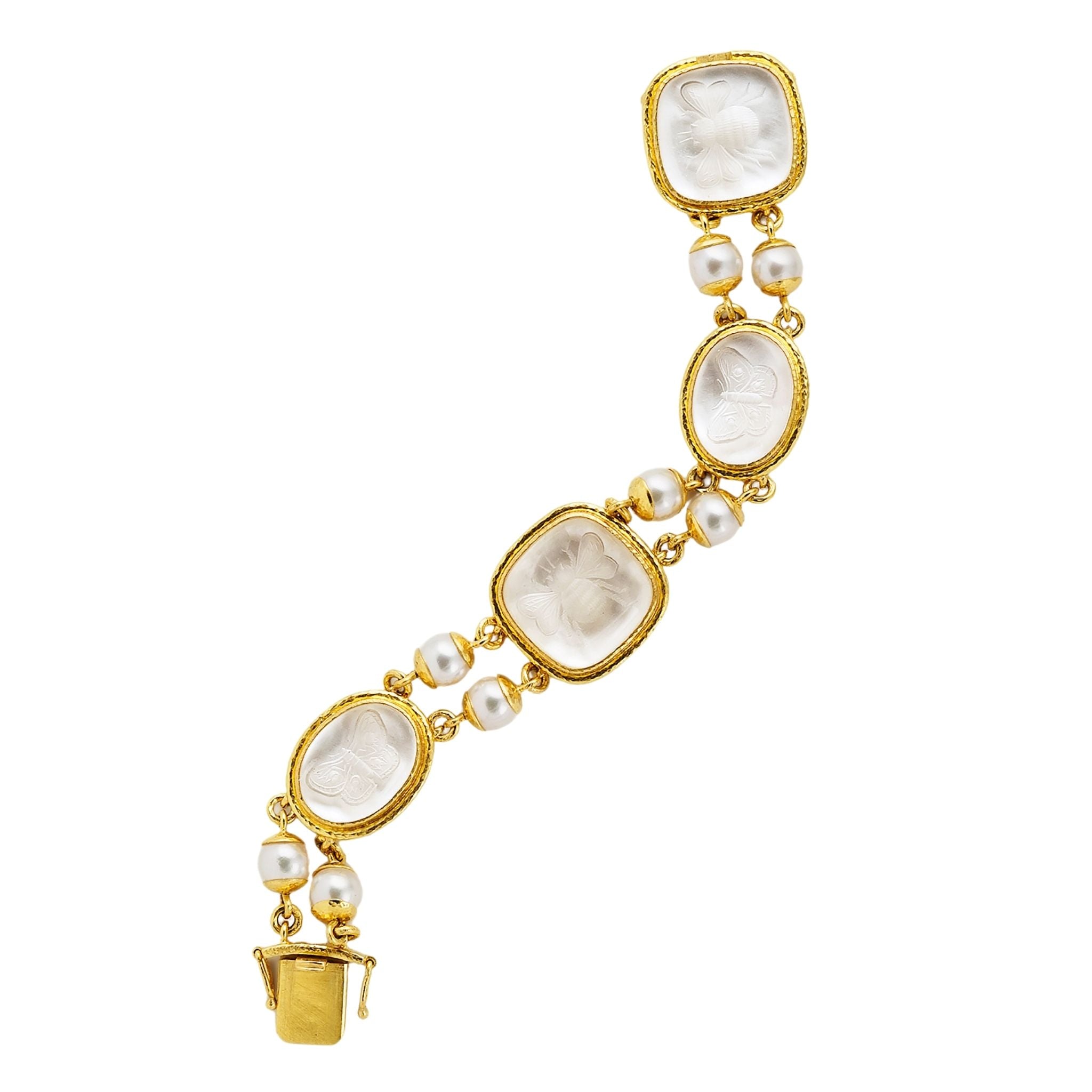 Elizabeth Locke “Moth” Rock Crystal Intaglio & Pearl Bracelet