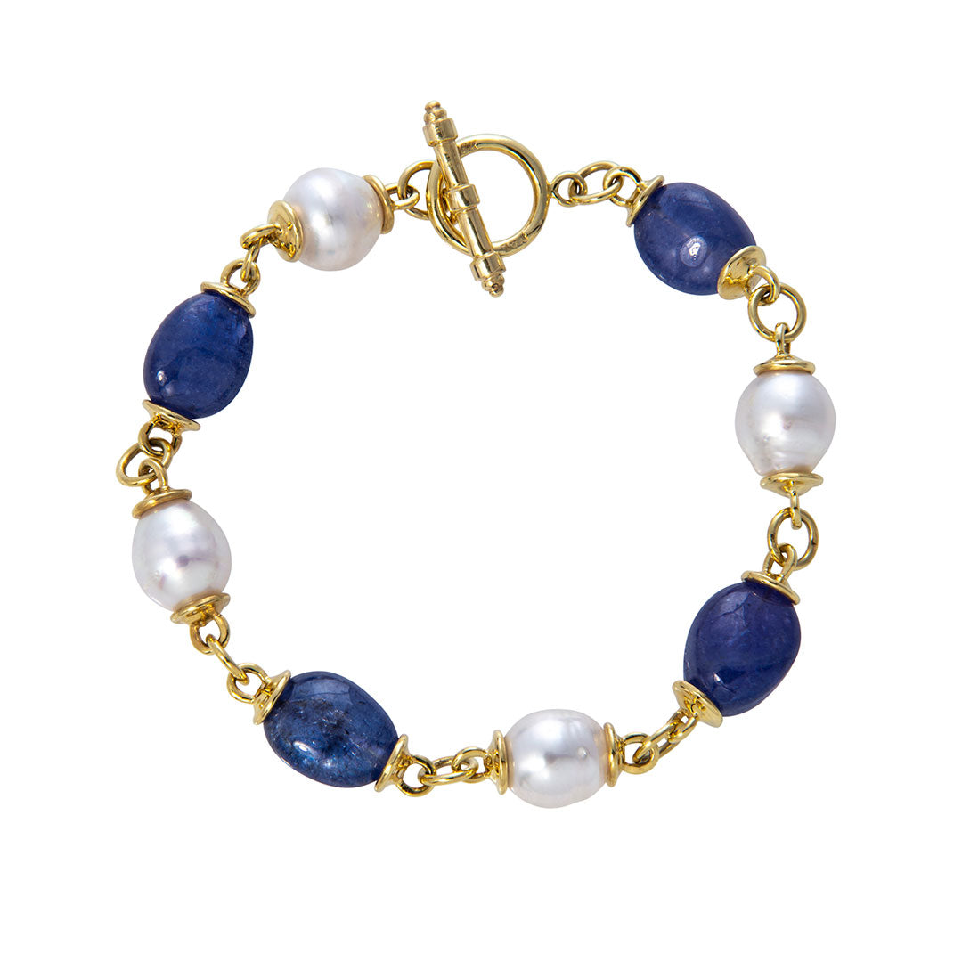 Mazza South Sea Pearl & Tanzanite 14K Gold Link Bracelet