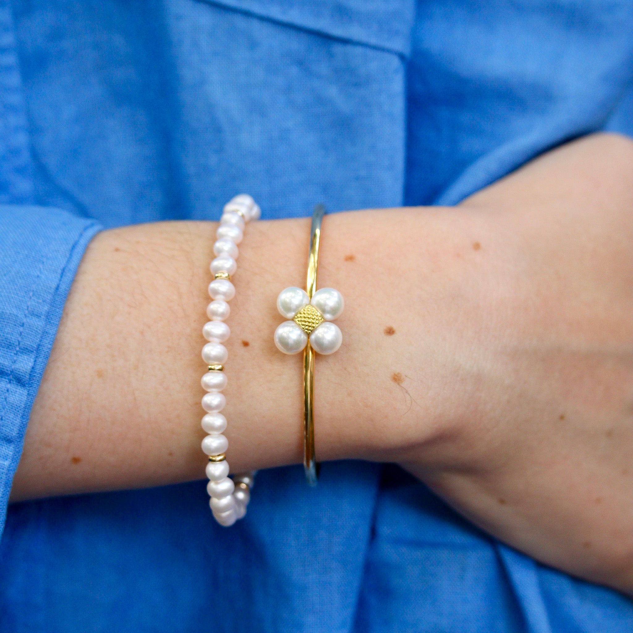 Freshwater Pearl 14K Yellow Gold Rondelle Bracelet, Paul Morelli Pearl Sequence Cuff Bracelet